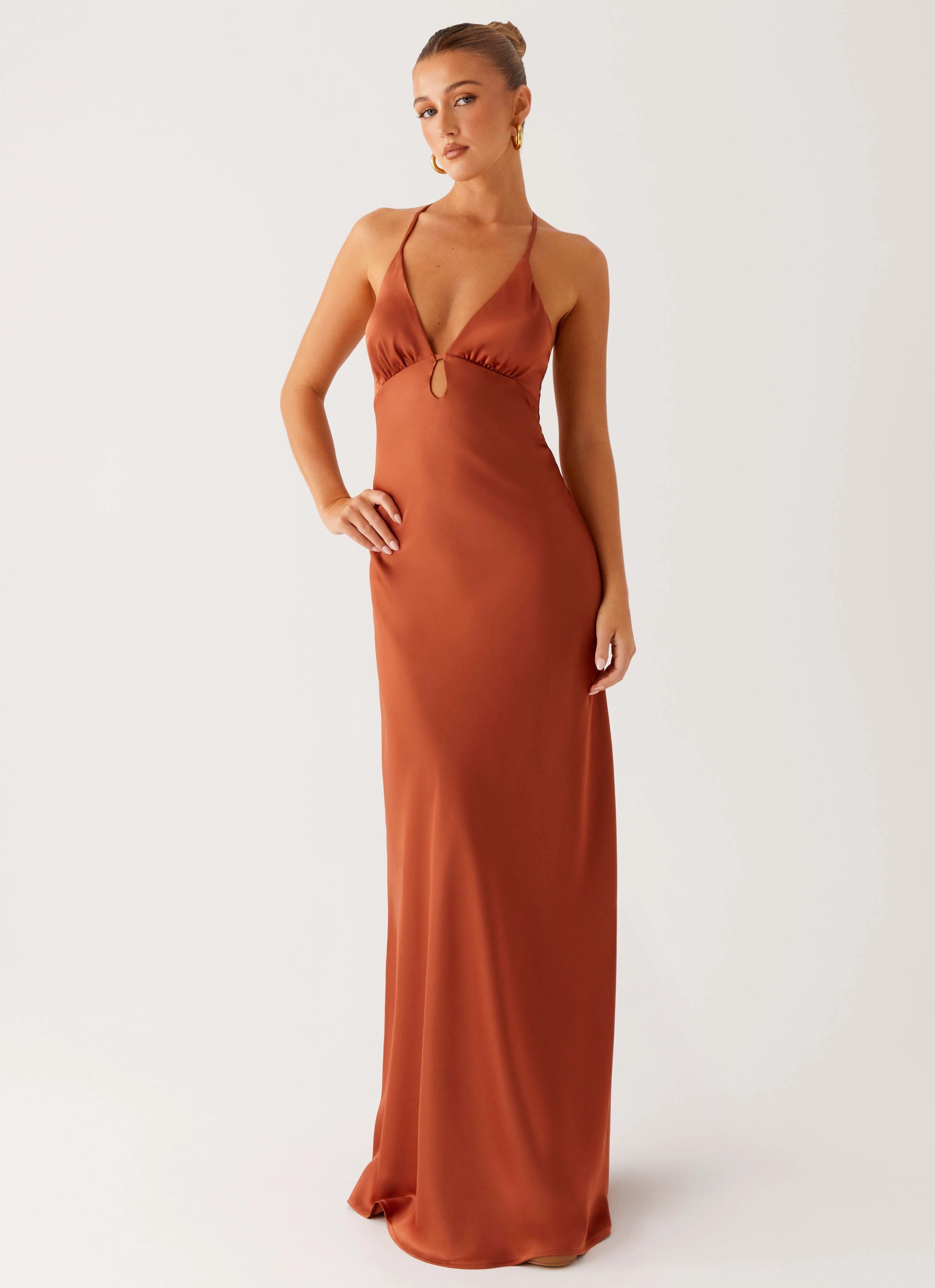 Elegant Waist Design Sundowner Maxi Dress - Rust