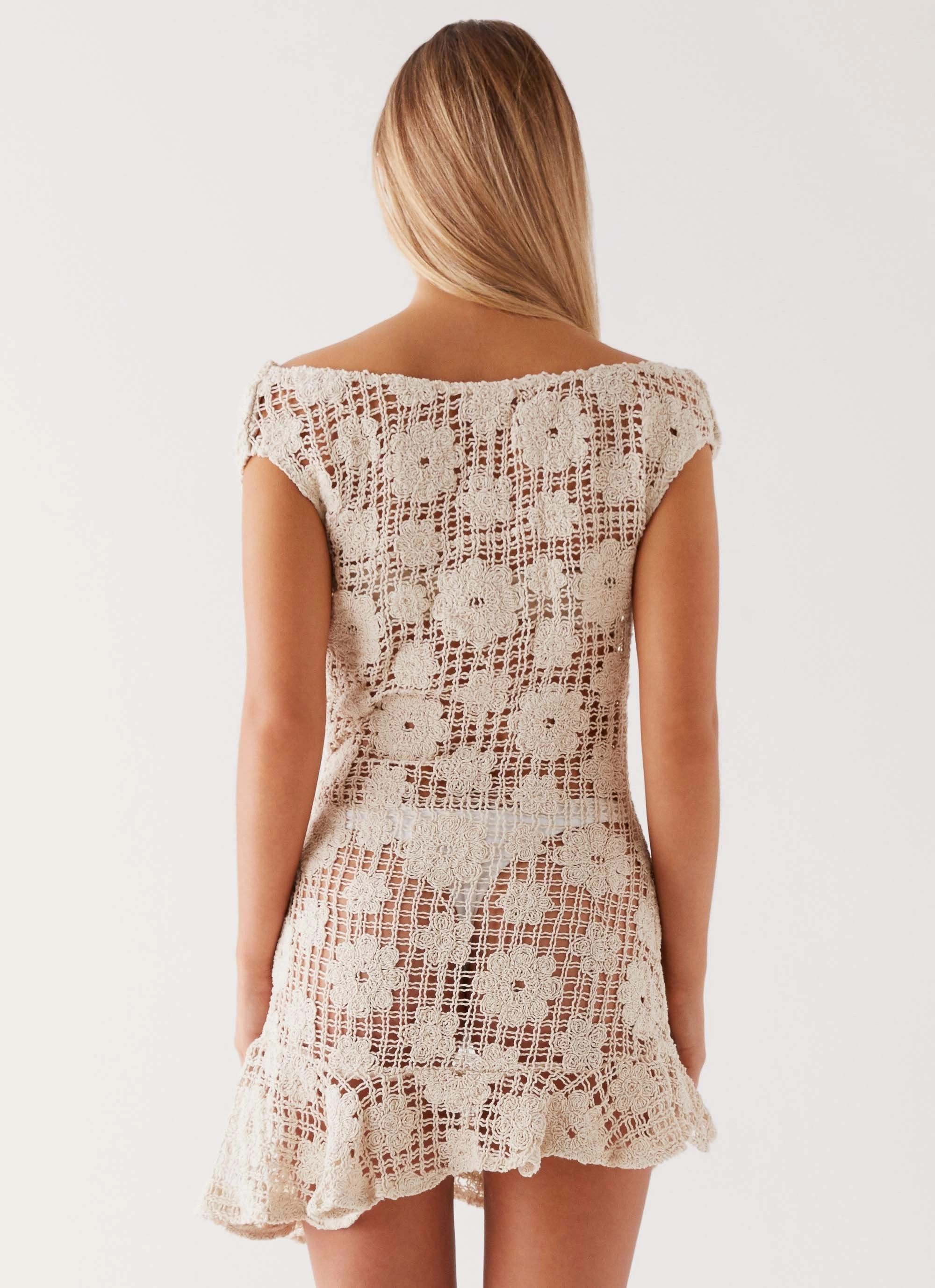 Sunnyside Crochet Mini Dress - Ivory Easy Going Travel-Essential