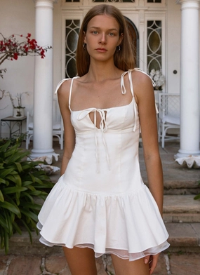 Sunray Pleats Valene Mini Dress - White Dark Tones Valene Mini Dress - White