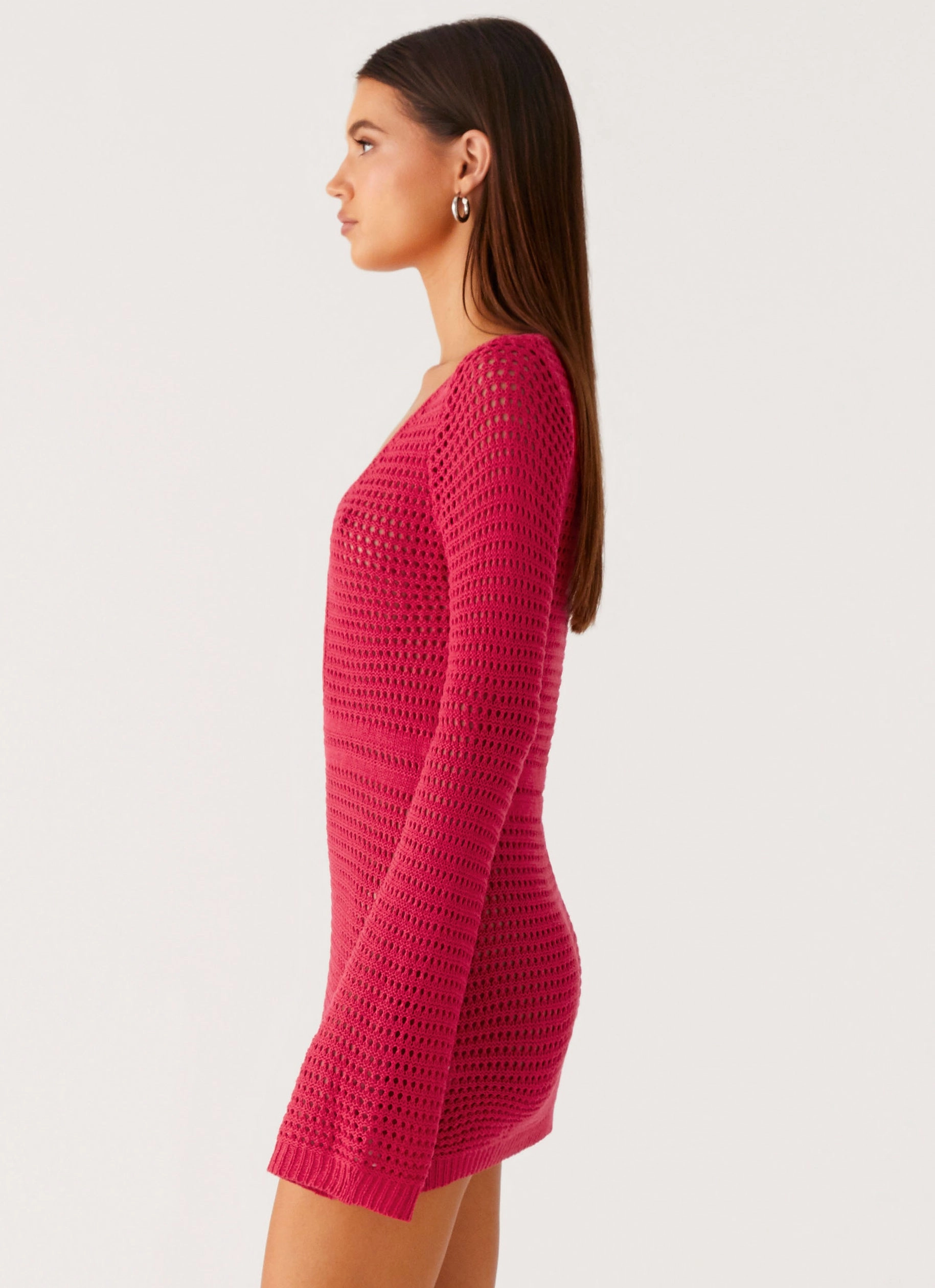 Grace Flow Simple Spirit Sunriser Crochet Mini Dress - Pink