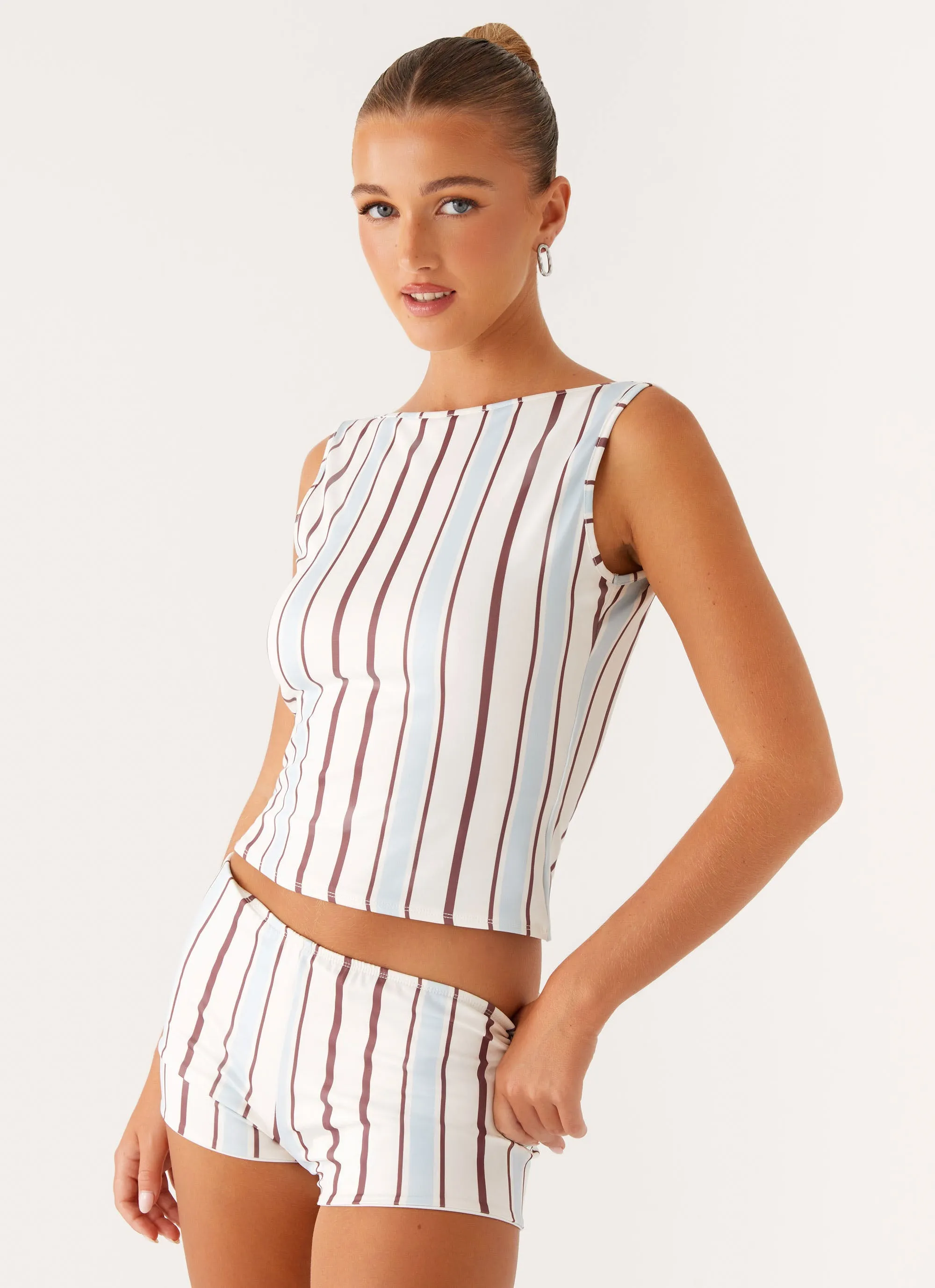 OdorResistant FlatlockSeamTechnique Sun's Out Tank Top - Blue Stripe