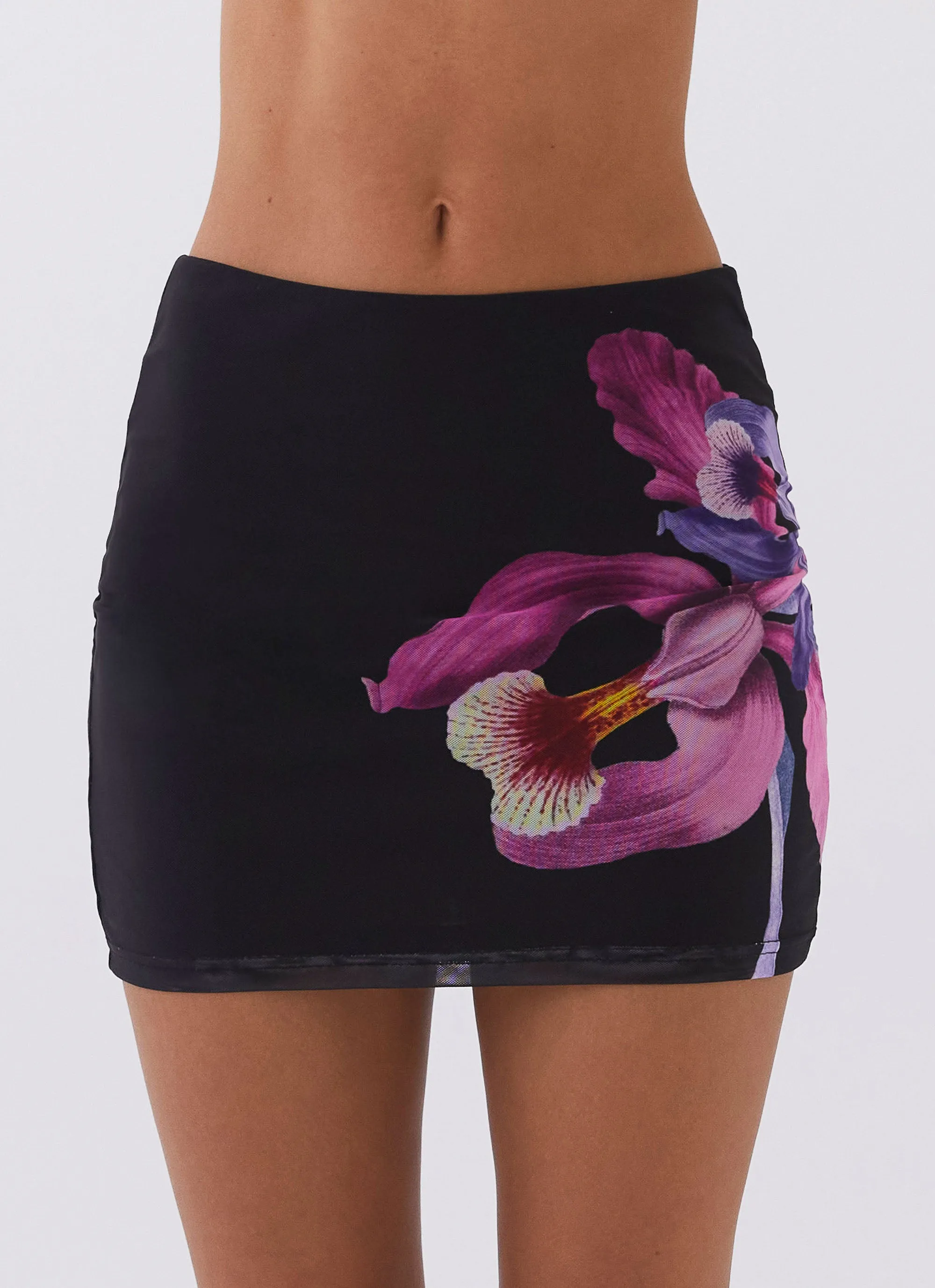Removable Belt Roll Up Fasten Sunset Bliss Mesh Mini Skirt - Cosmo Floral