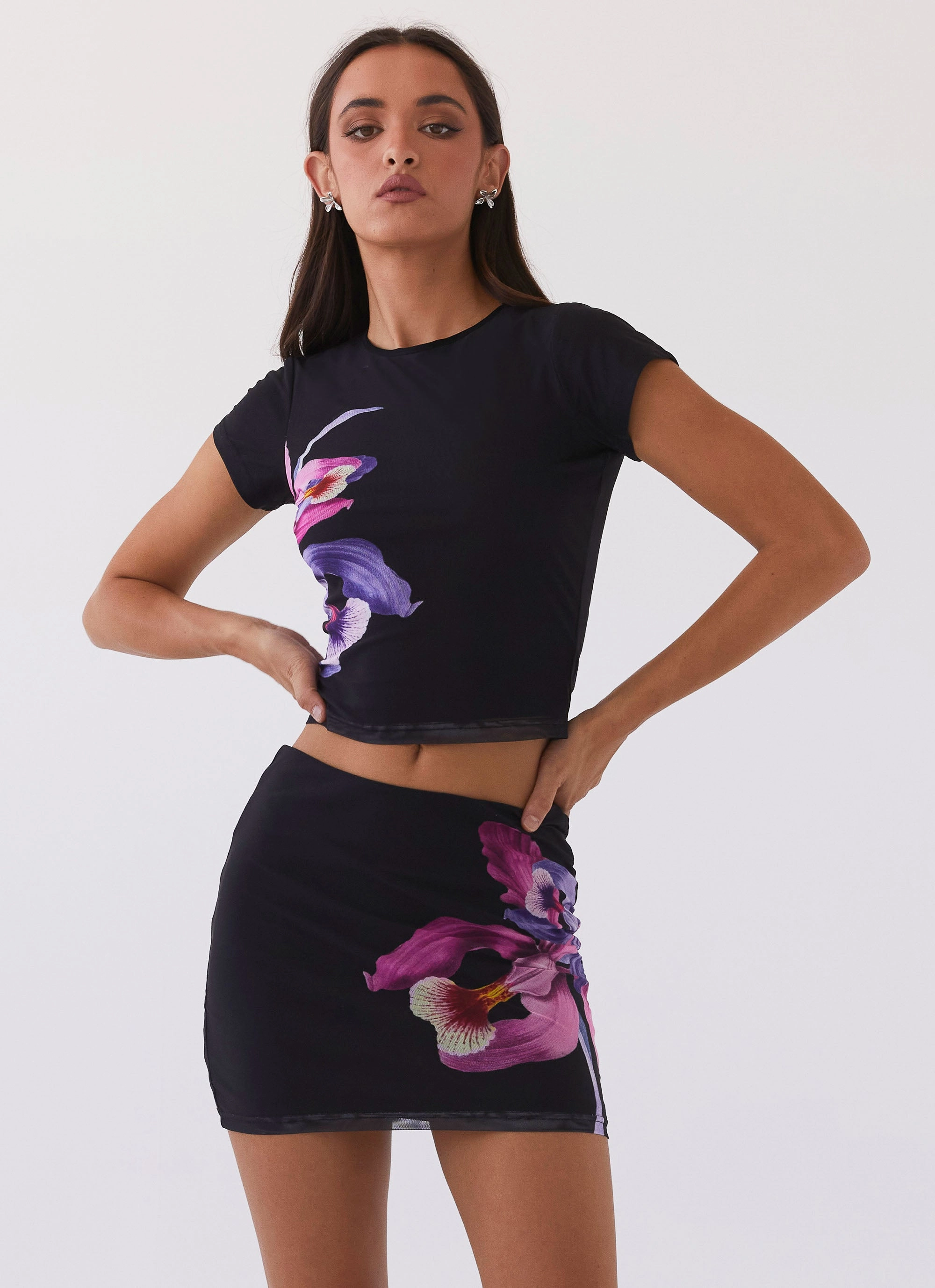 Moisture Wicking Material Sunset Bliss Mesh Tee - Cosmo Floral
