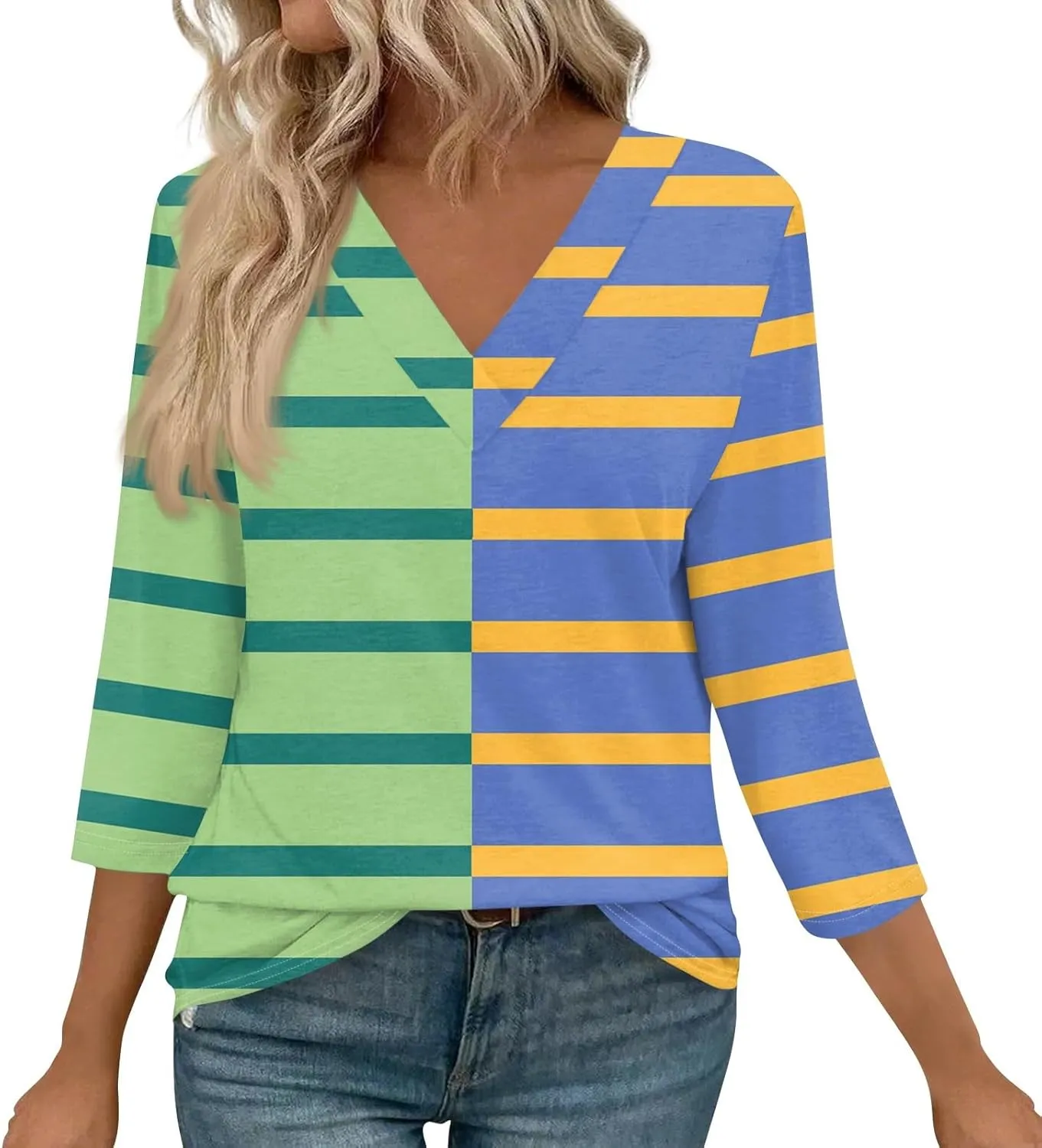 Surf Plus Size 3/4 Sleeve Blouse Womens Spring Pop Print Comfort Tee Loose Fitting