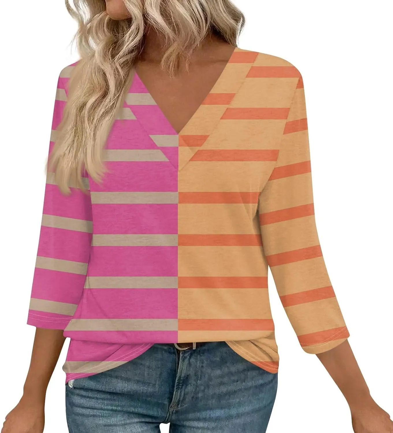 Surf Plus Size 3/4 Sleeve Blouse Womens Spring Pop Print Comfort Tee Loose Fitting
