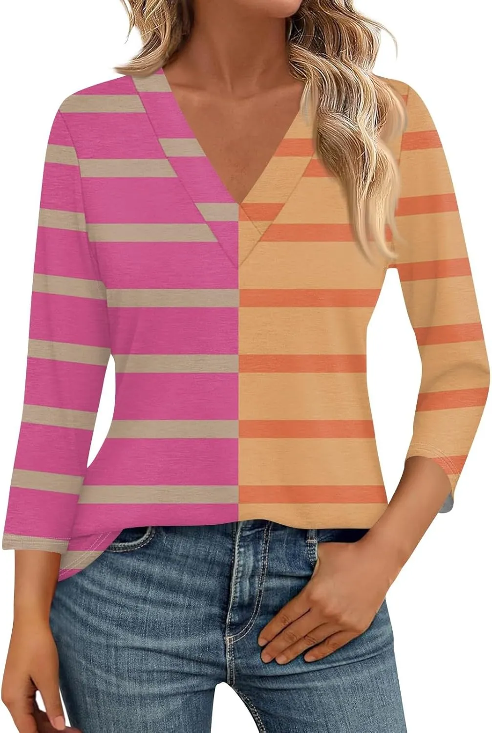 Surf Plus Size 3/4 Sleeve Blouse Womens Spring Pop Print Comfort Tee Loose Fitting