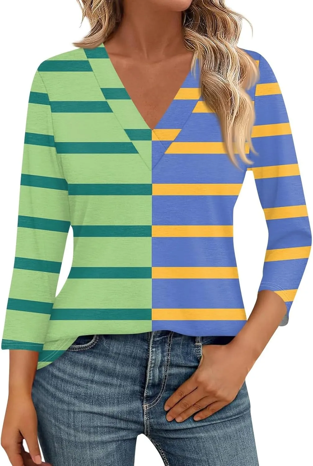 Surf Plus Size 3/4 Sleeve Blouse Womens Spring Pop Print Comfort Tee Loose Fitting