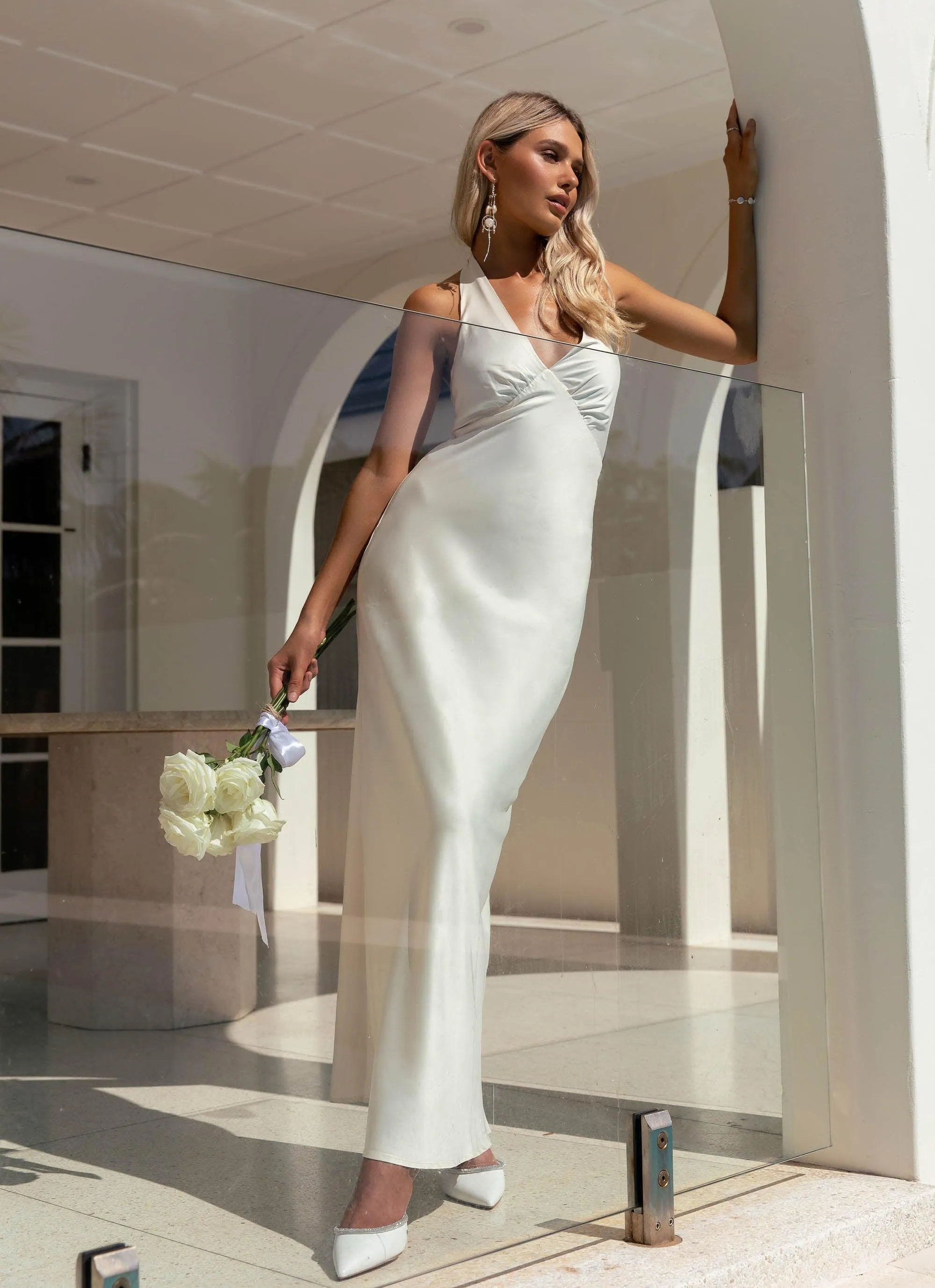 Anniversary Special Heavy Hearted Satin Maxi Dress - Pearl
