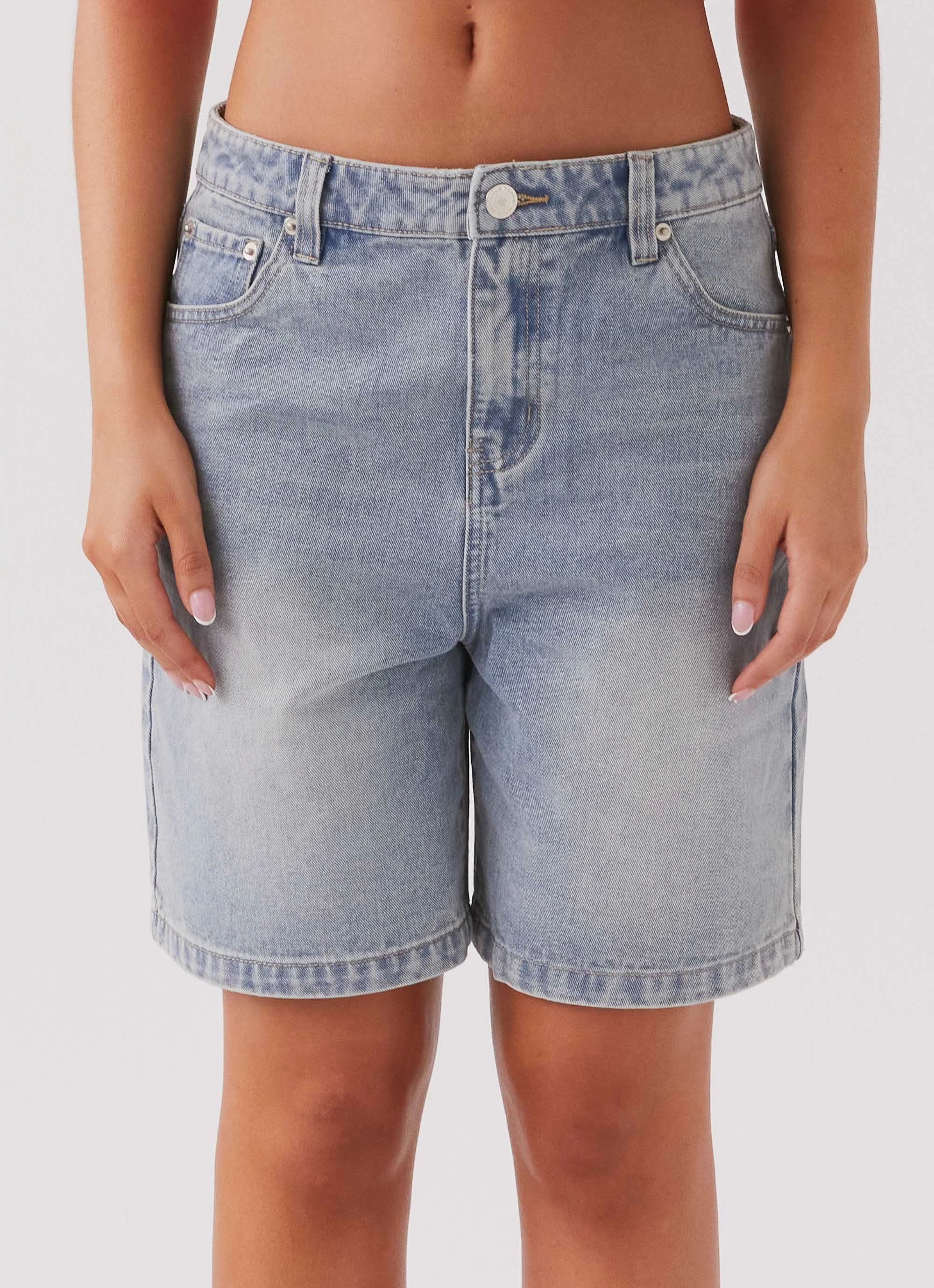 Hunter Denim Jorts - Vintage Wash Blue Corduroy texture Double Stitched Seams