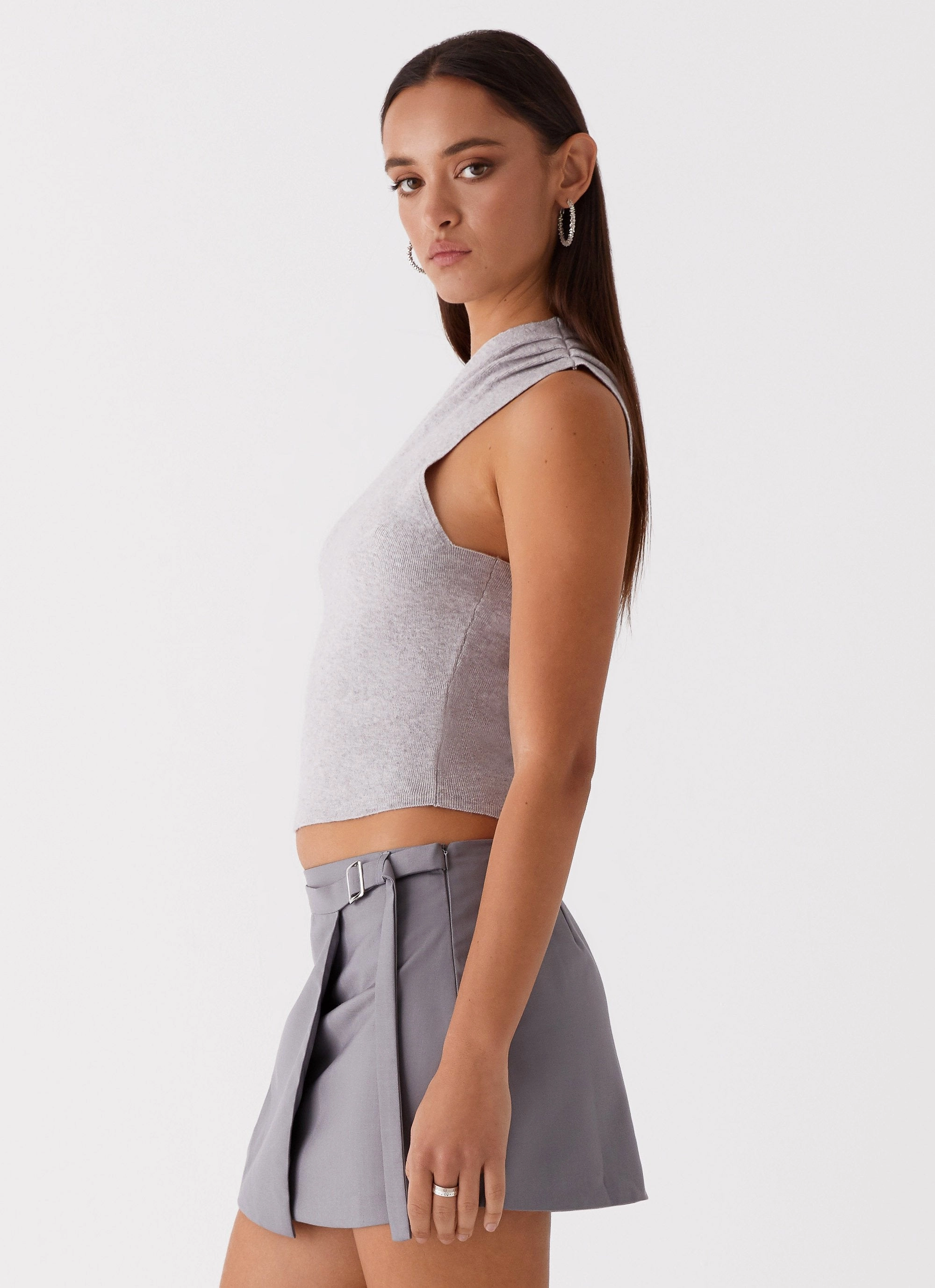 Indy One Shoulder Knit Top - Grey Hypoallergenic Textile TemperatureRegulating Fabric