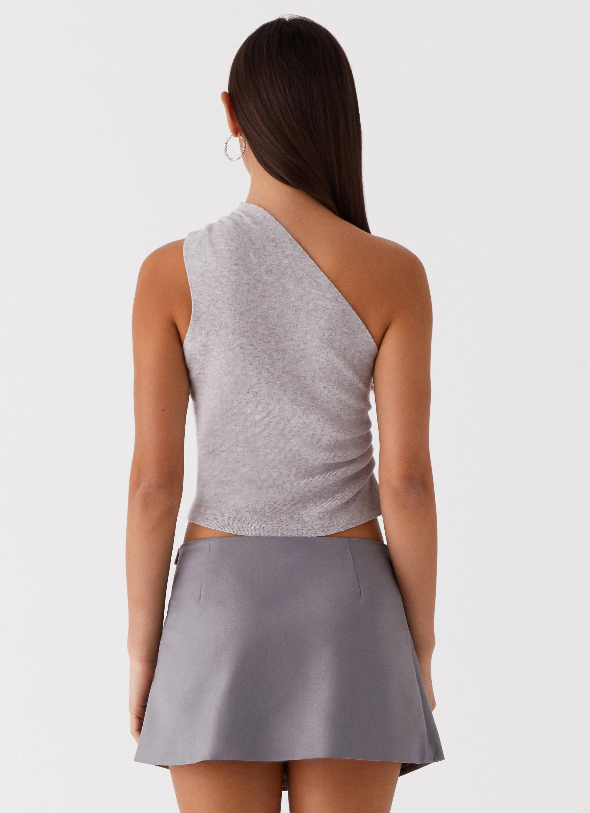 Indy One Shoulder Knit Top - Grey Sport Top Breathable Tank