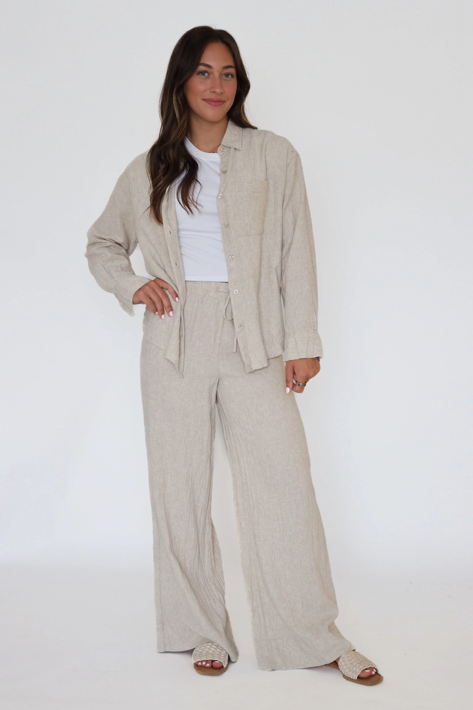 Structured Shoulder Henri Linen Pant - Flax