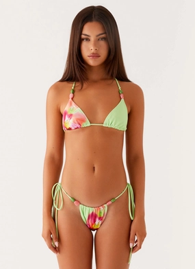 Sweat Wicking Backing Rach Bikini Bottoms - Green Tropical Rach Bikini Bottoms - Green Tropical Button-Accents Swim Gear