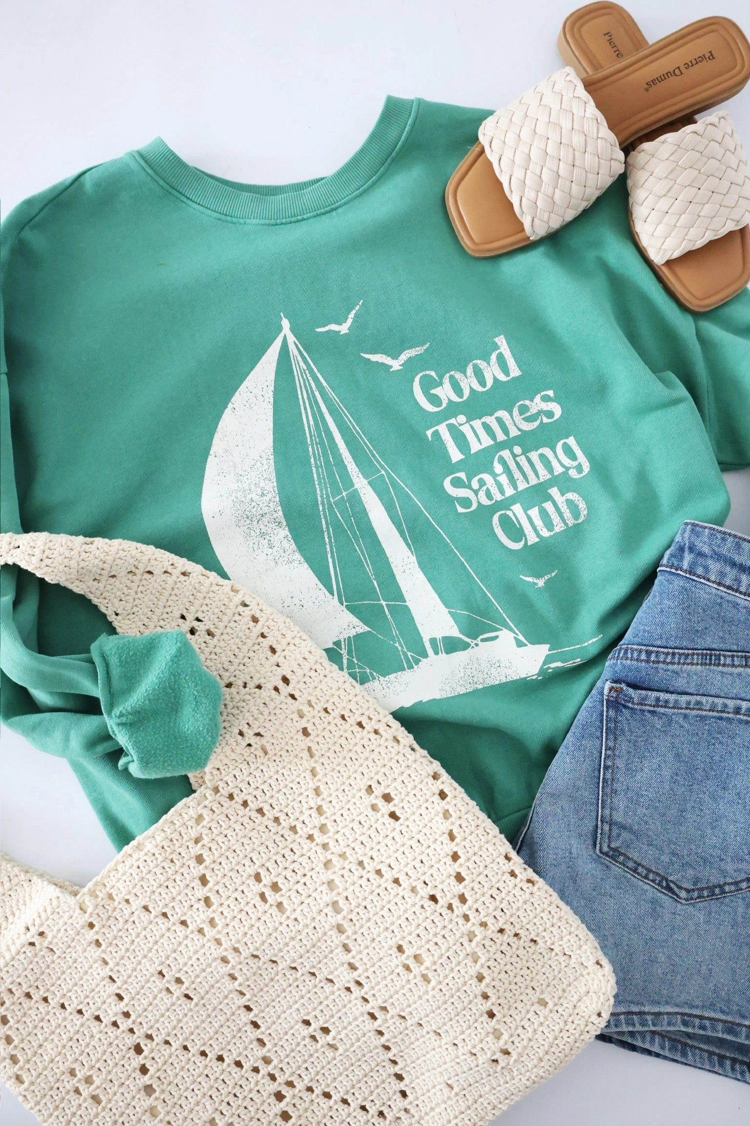 Sail Away Sunday Sweatshirt - Botanical Green(final sale) Non Restrictive Fit SeamlessConstruction