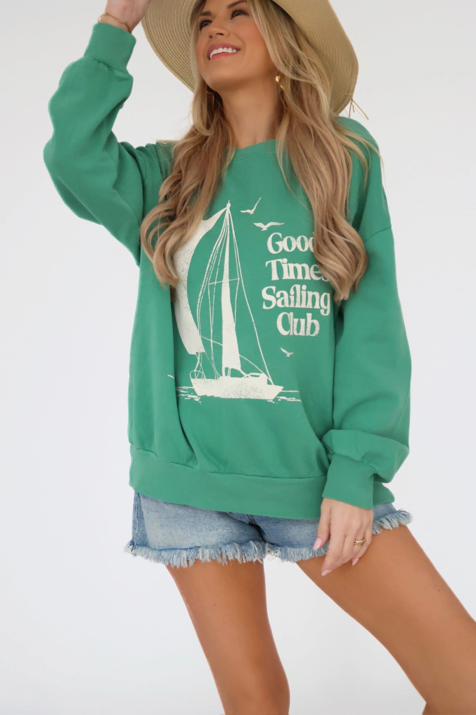 Low Profile Seaming Sail Away Sunday Sweatshirt - Botanical Green(final sale)