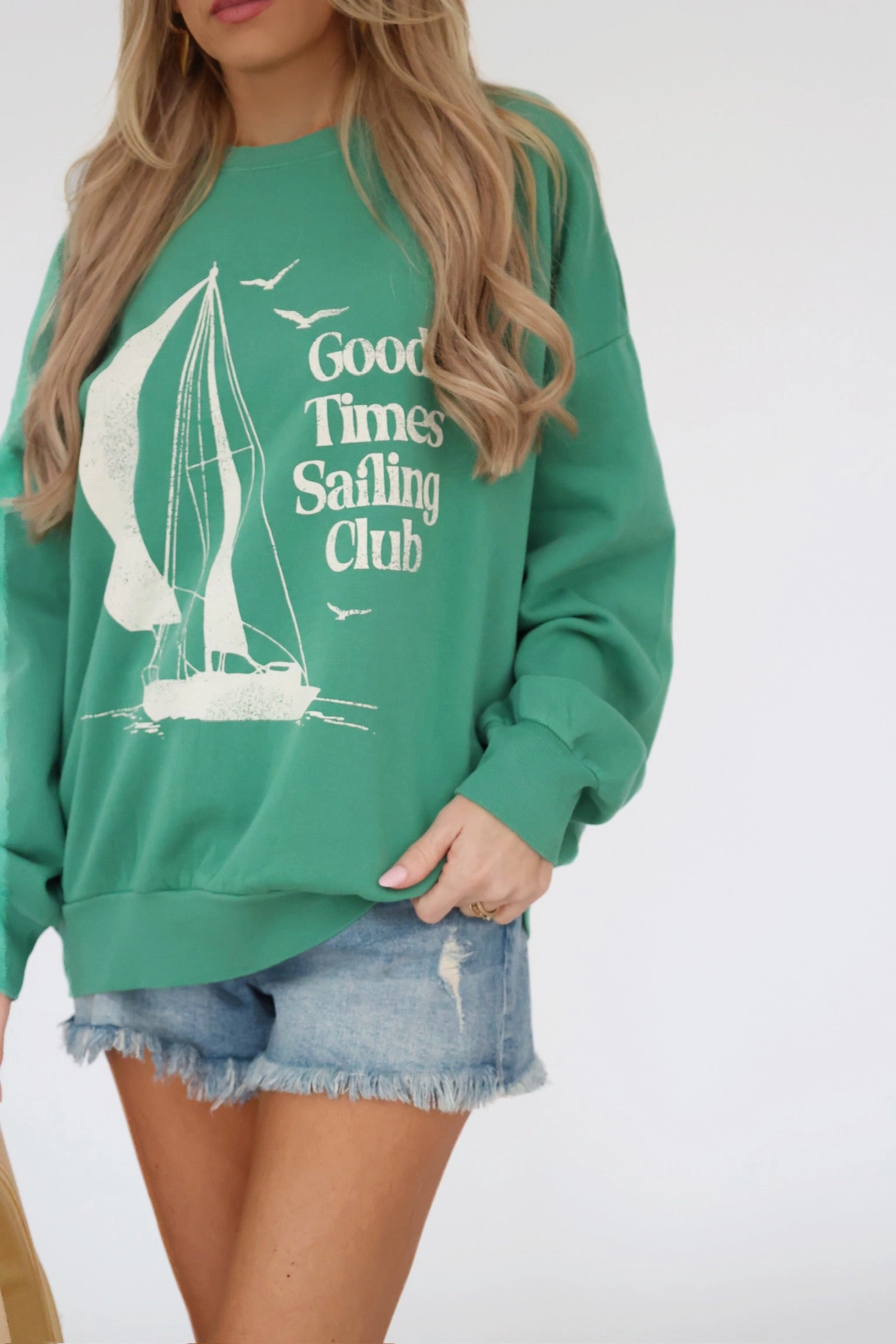Soft Wool Sail Away Sunday Sweatshirt - Botanical Green(final sale)