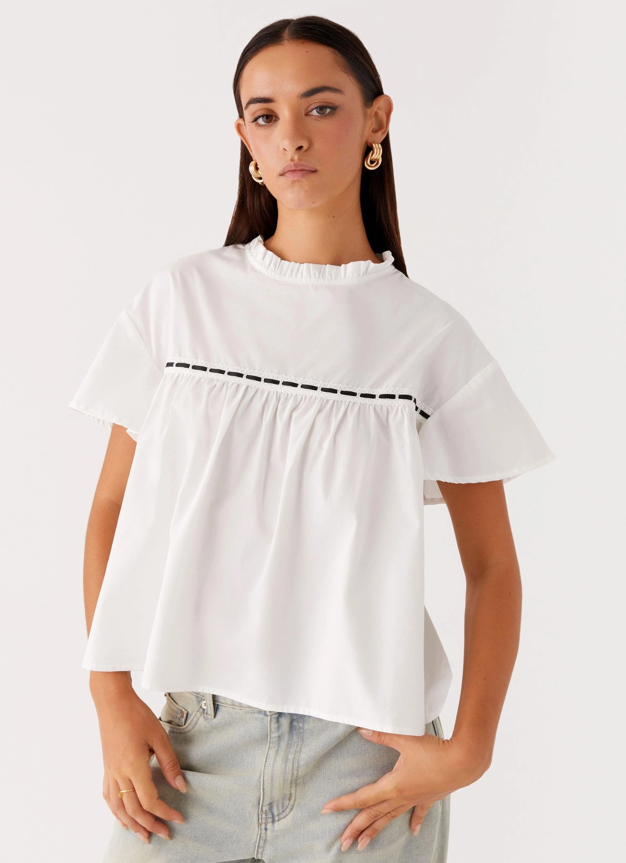 Lila Babydoll Top - White Interlock Stitching Tear Resistant Reinforcement