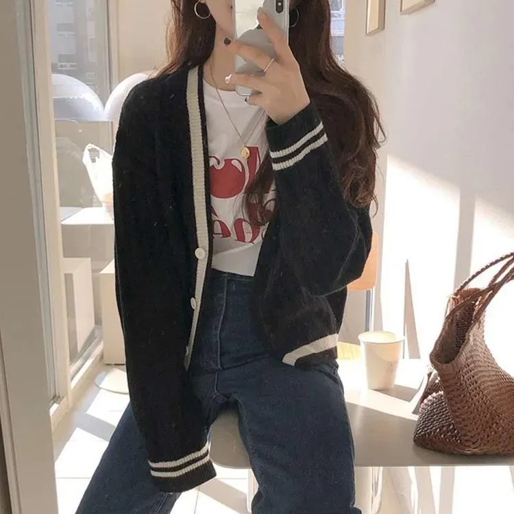 Sweater Women Japanese Loose INS Lazy Outdoor Korean Sweet Look Knitted Cardigan Outerwear