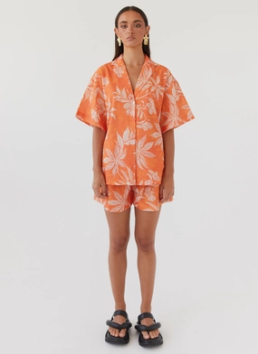 Comfort Fit Cut Sweet Relief Oversized Linen Shirt - Tropic Sunset