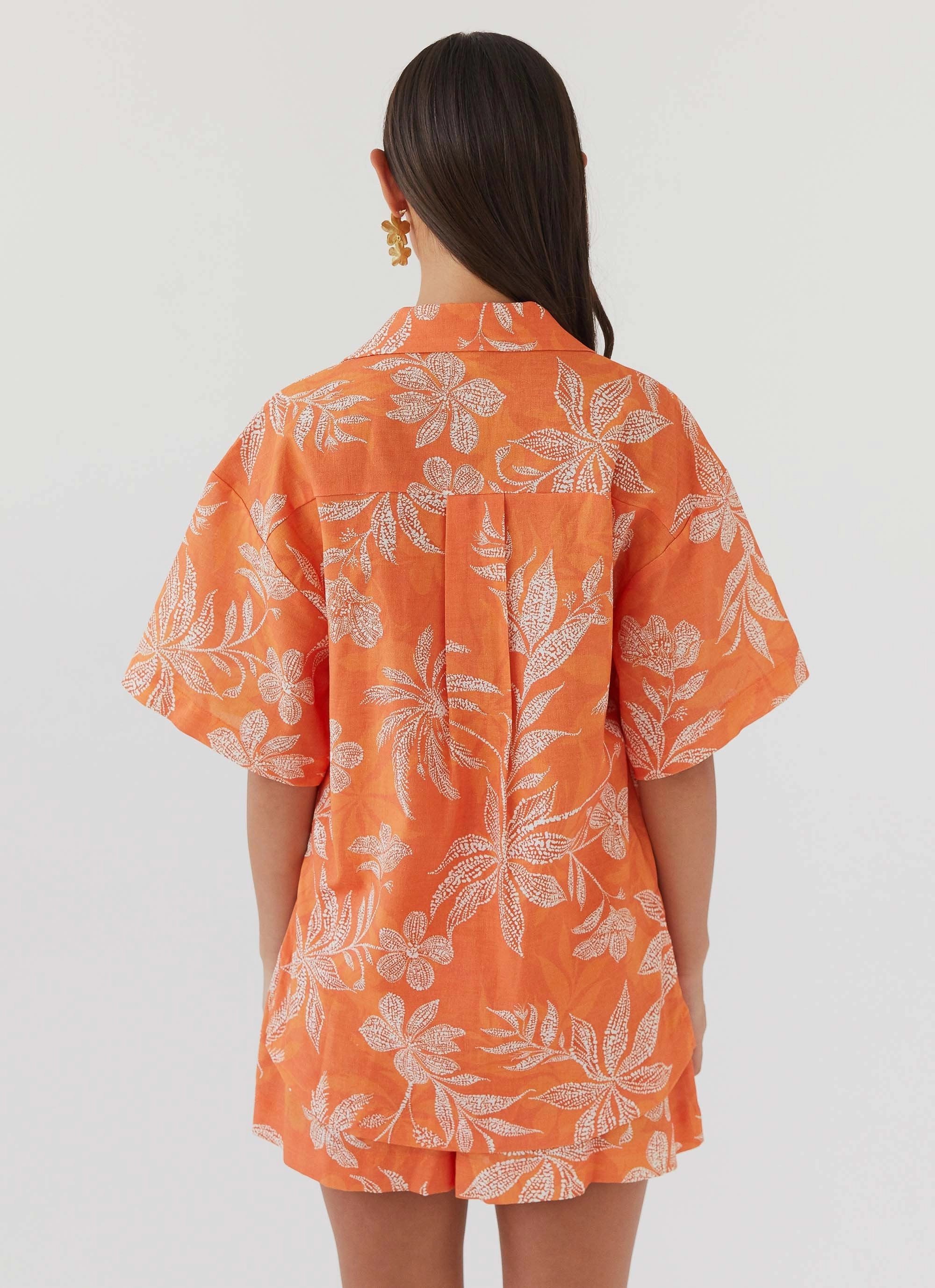 Sweet Relief Oversized Linen Shirt - Tropic Sunset Daywear Staple Winter Layering Piece