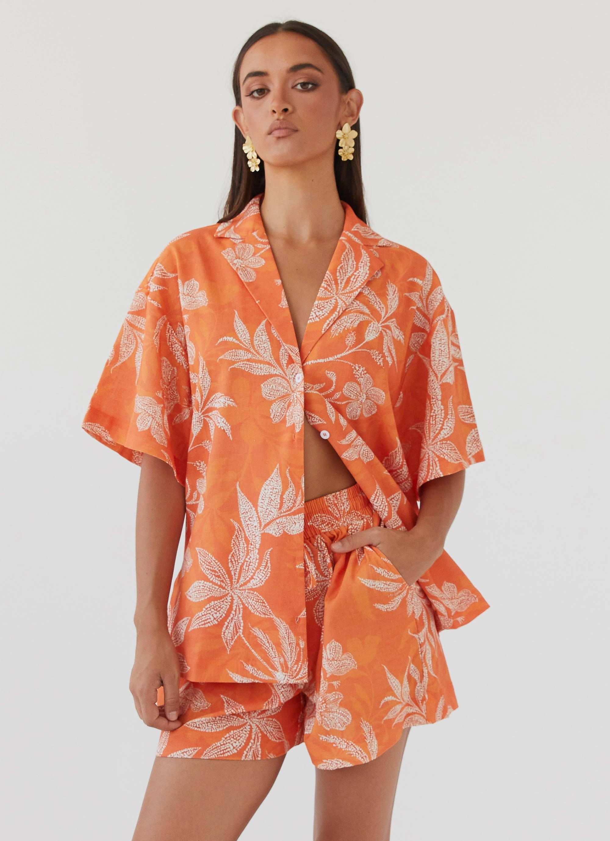 HeatReflectiveLining Sweet Relief Oversized Linen Shirt - Tropic Sunset