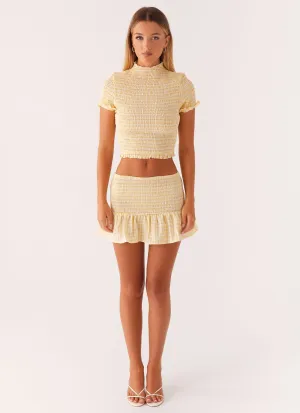 Sweetest Pie Mini Skirt - Yellow Gingham Comfy Fit