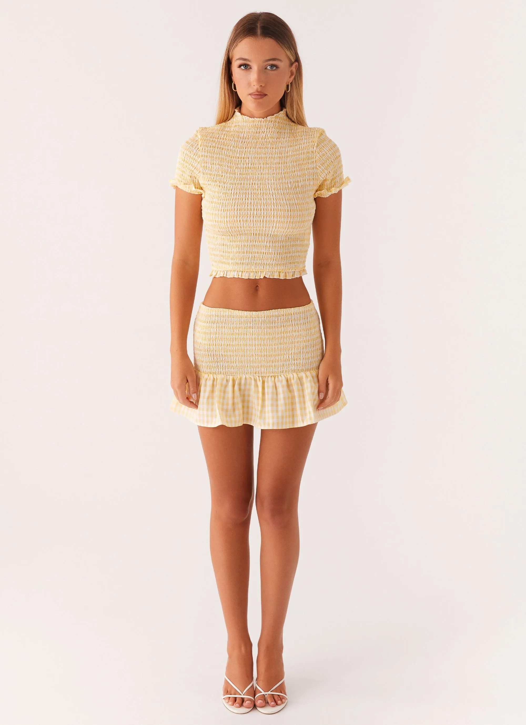Sweetest Pie Mini Skirt - Yellow Gingham Comfy Fit
