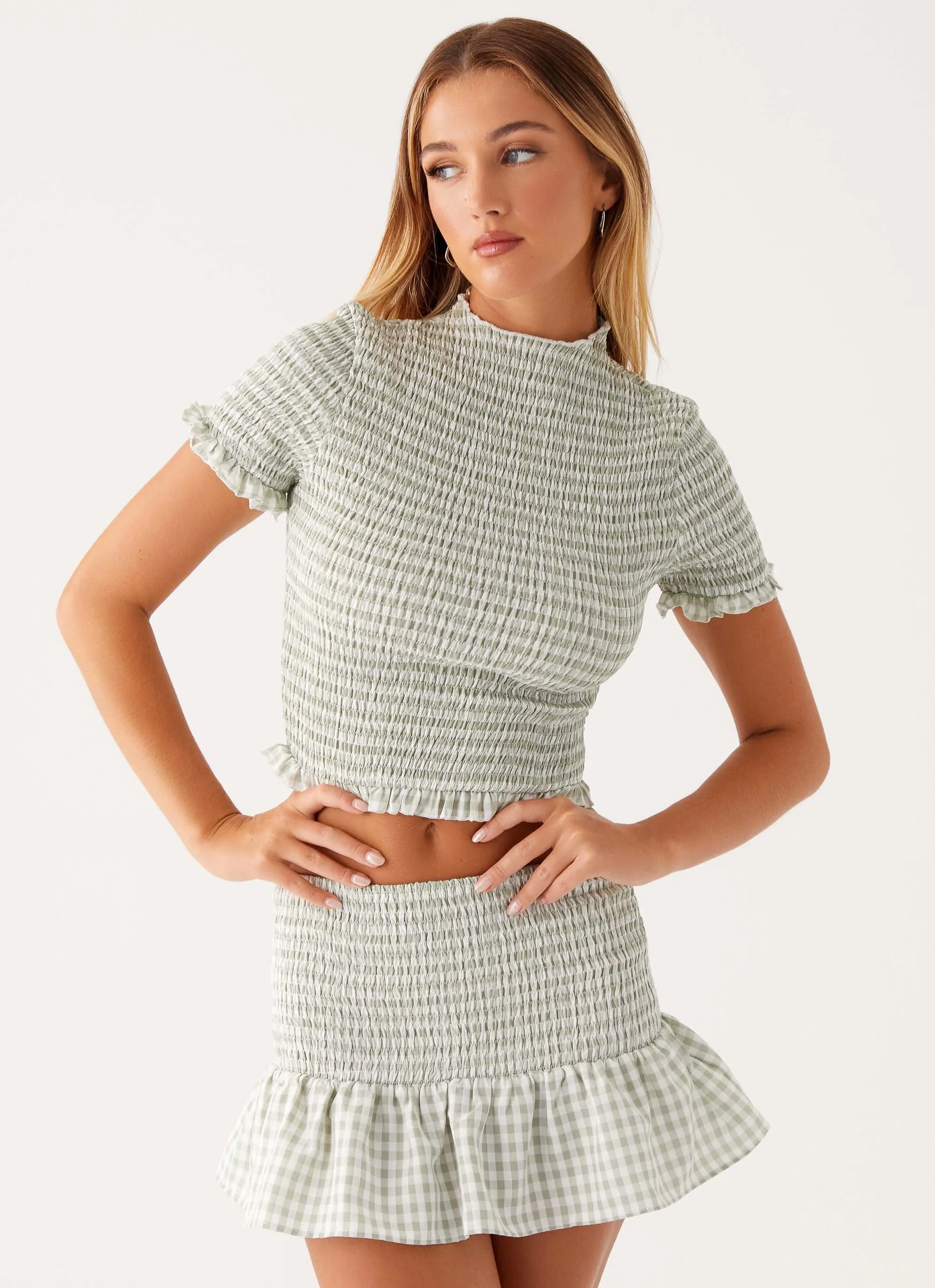 Cozy And Stylish Sweetest Pie T-Shirt - Sage Gingham