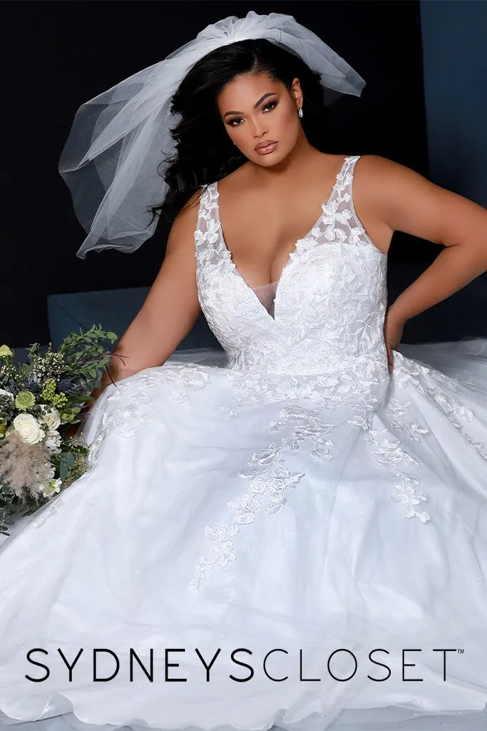 Sydney's Closet SC5259 Jasmine Wedding Dress Ivory Lace Shimmer Tulle V Neckline SC 5259