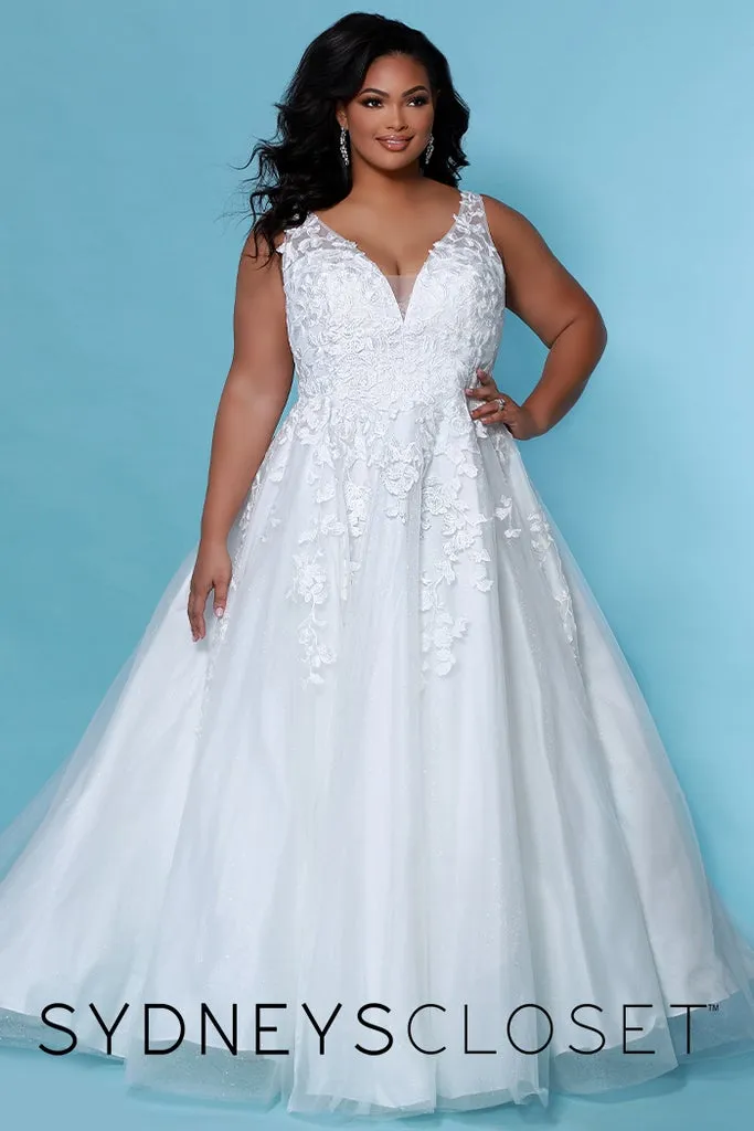 Sydney's Closet SC5259 Jasmine Wedding Dress Ivory Lace Shimmer Tulle V Neckline SC 5259