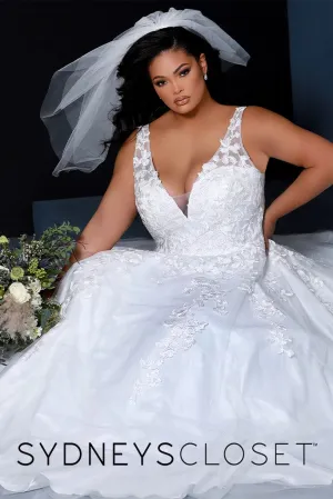 Sydney's Closet SC5259 Jasmine Wedding Dress Ivory Lace Shimmer Tulle V Neckline SC 5259