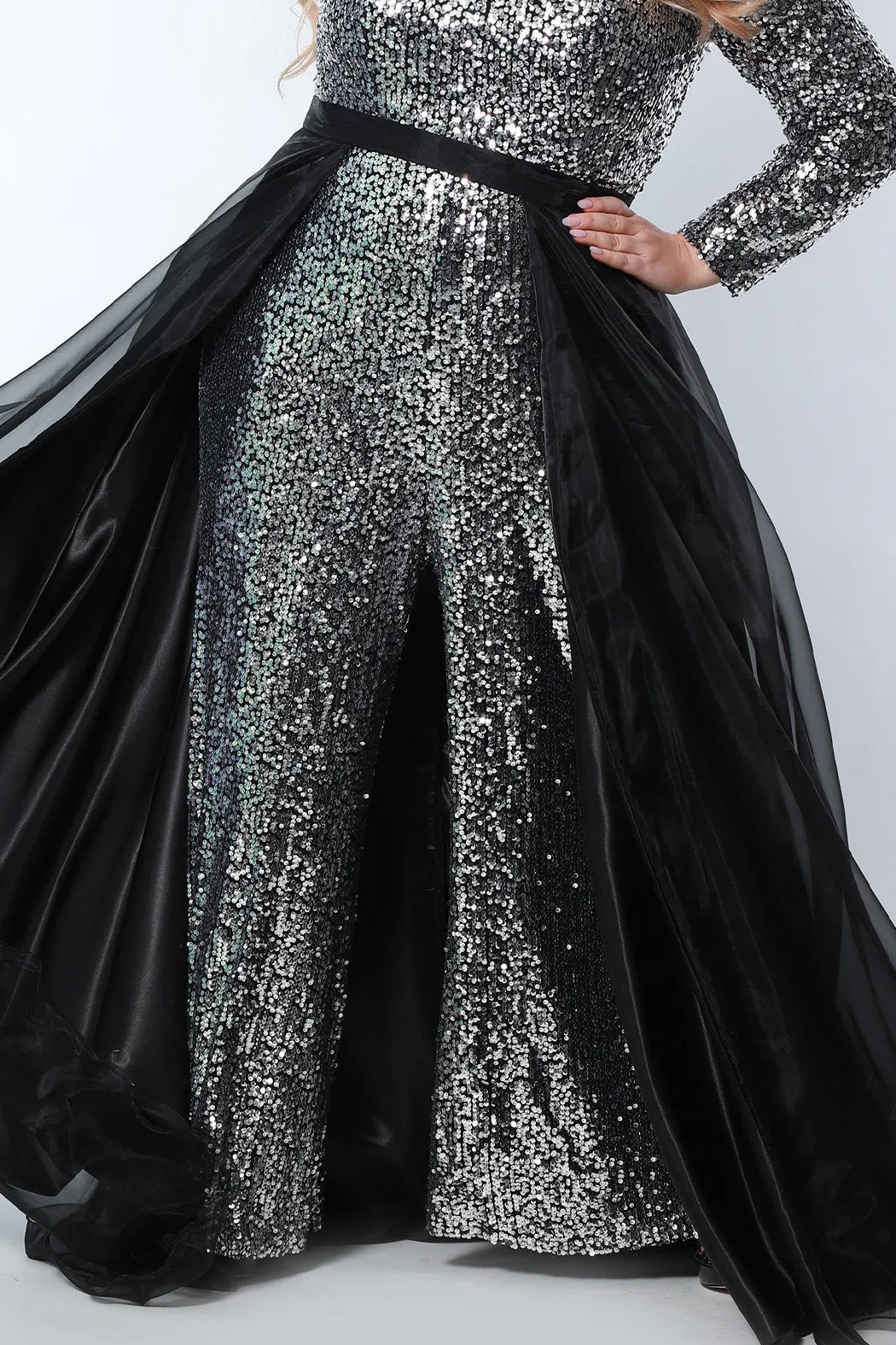 Sydney's Closet SC9109 Black Overskirt for Plus Sizes Long Four Layer Organza Wire Hem Detachable Overskirt