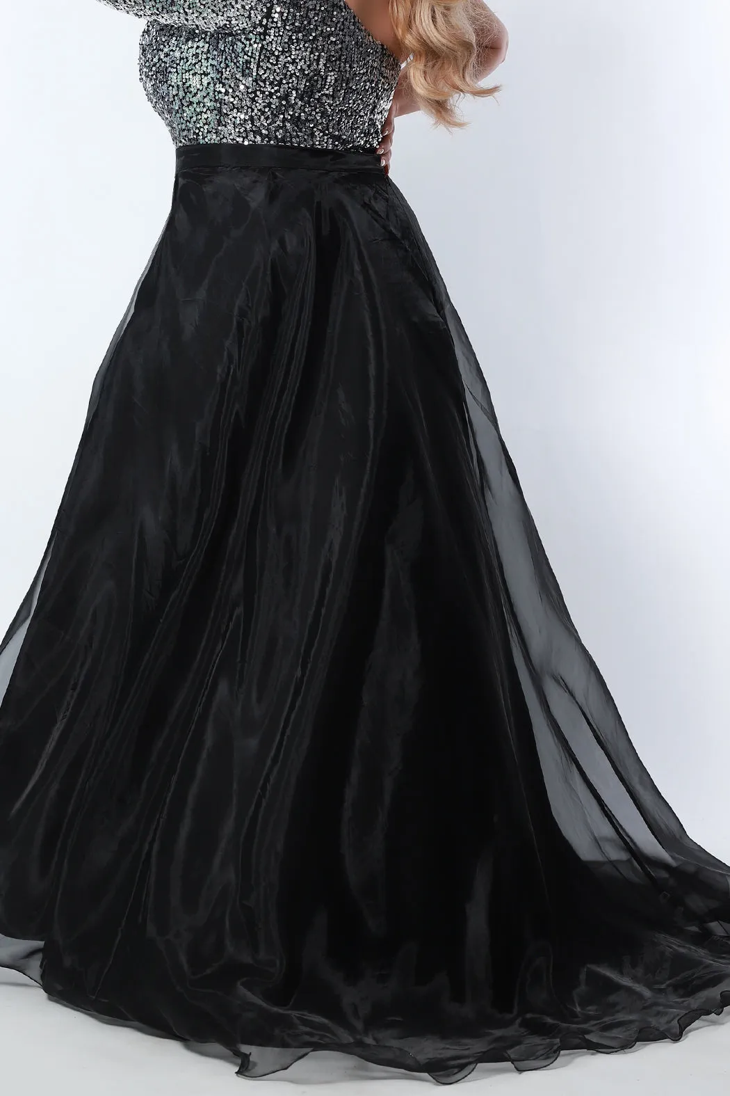 Sydney's Closet SC9109 Black Overskirt for Plus Sizes Long Four Layer Organza Wire Hem Detachable Overskirt