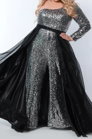 Sydney's Closet SC9109 Black Overskirt for Plus Sizes Long Four Layer Organza Wire Hem Detachable Overskirt