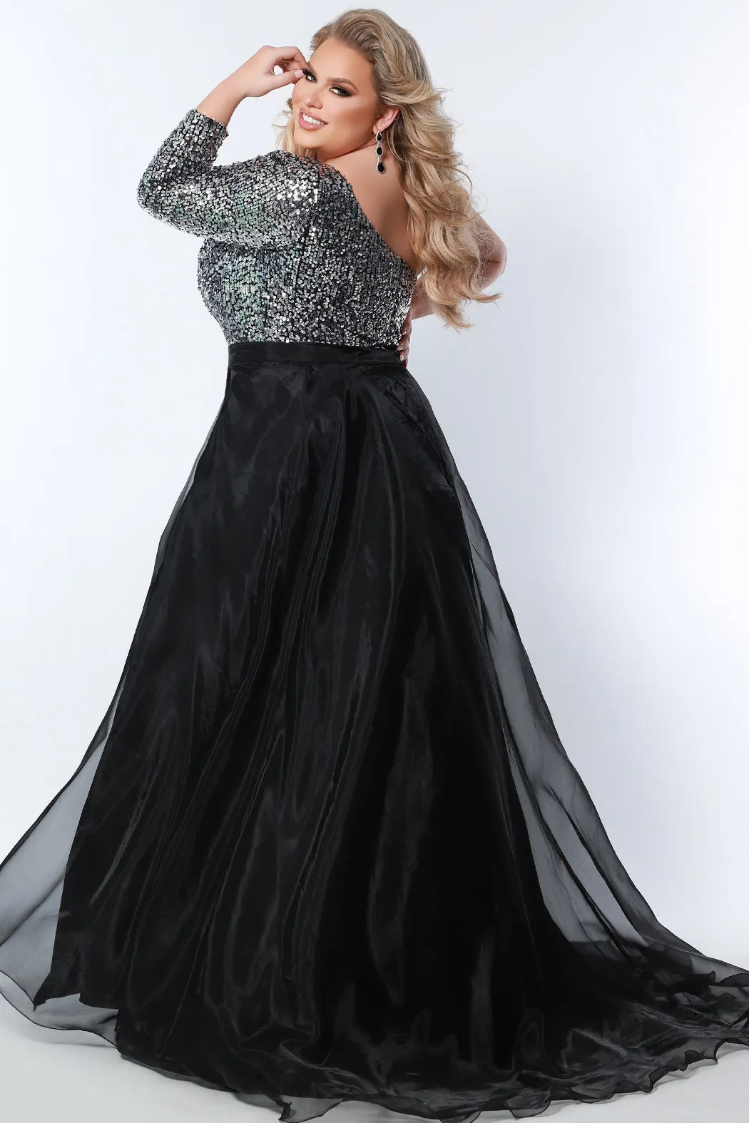 Sydney's Closet SC9109 Black Overskirt for Plus Sizes Long Four Layer Organza Wire Hem Detachable Overskirt