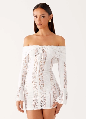 Syvanna Lace Mini Dress - White Tailored Silhouette Syvanna Lace Mini Dress - White Lightweight Comfort Natural Flow