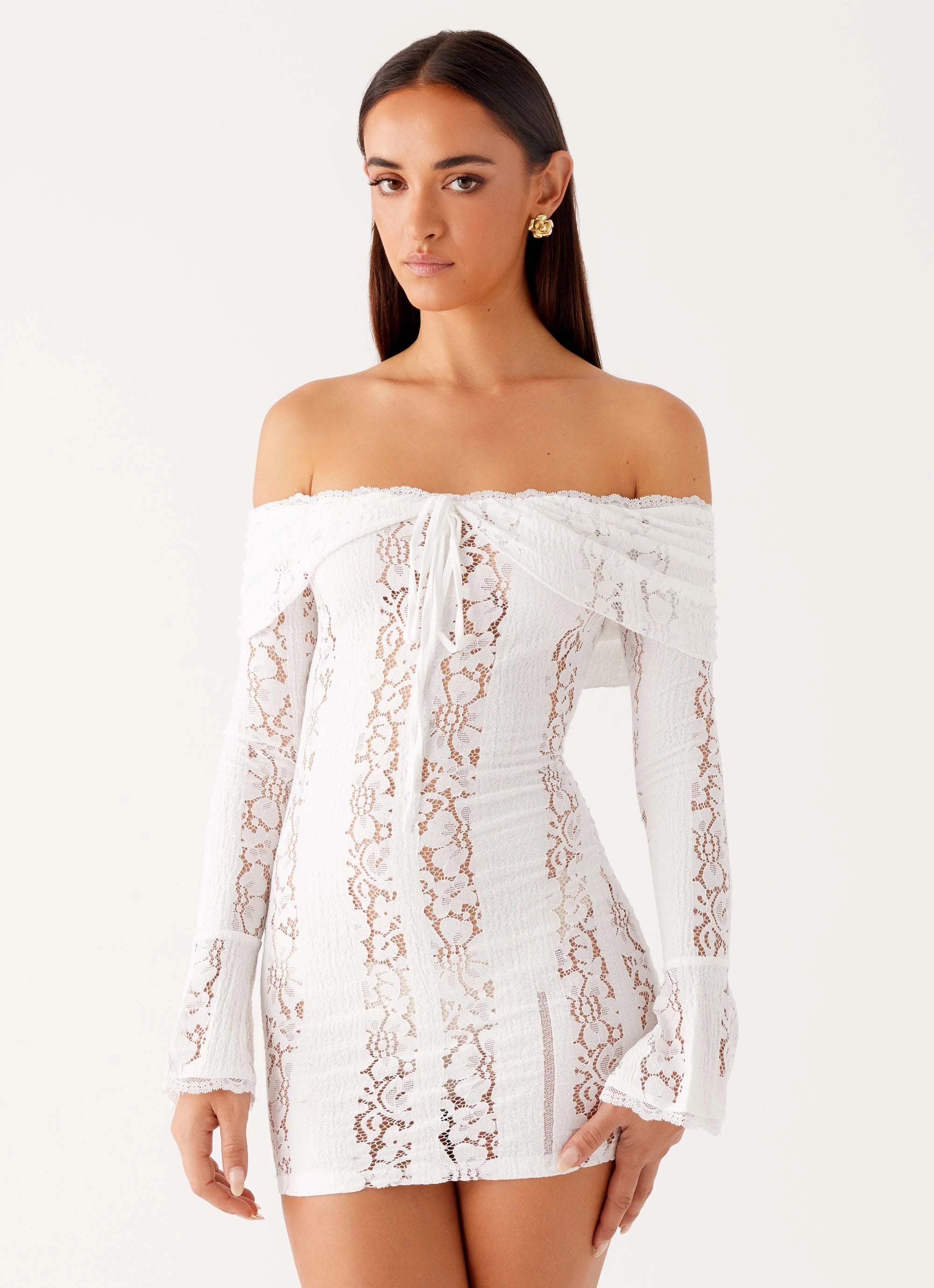 Syvanna Lace Mini Dress - White Lightweight Comfort Natural Flow