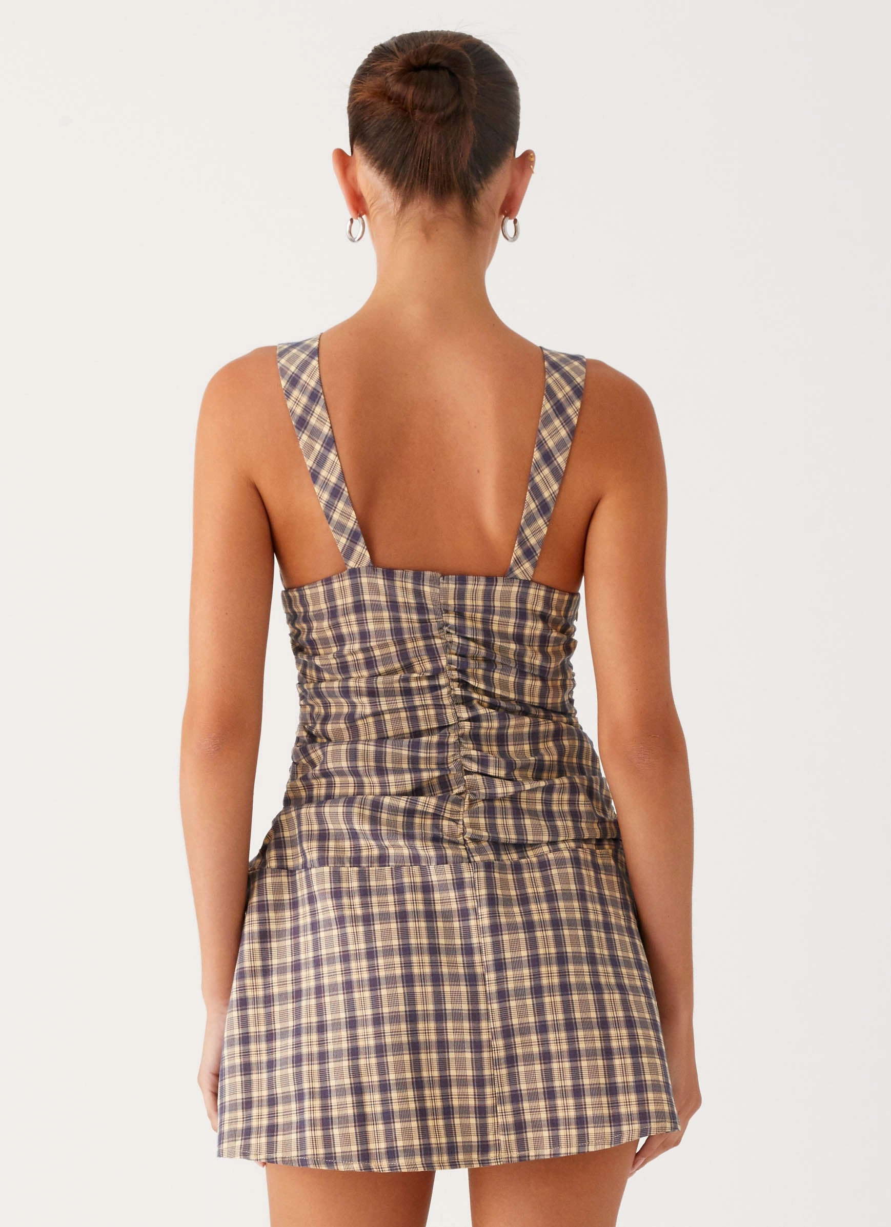 Fashionable Comfort Wear Convertible-Style Tablo Drop Waist Mini Dress - Check Print