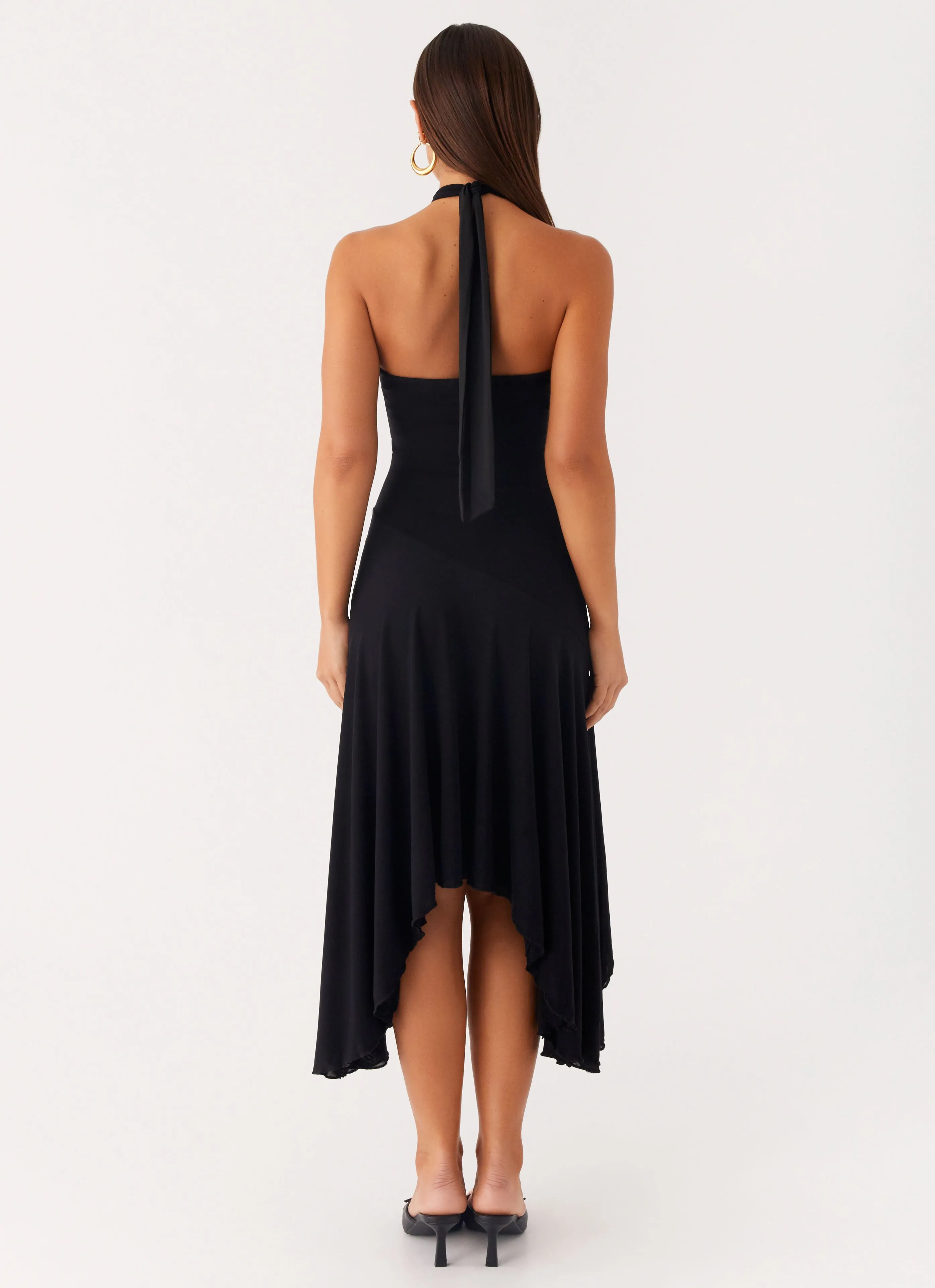 Pocket Detailing Velvet Sky Midi Dress - Black