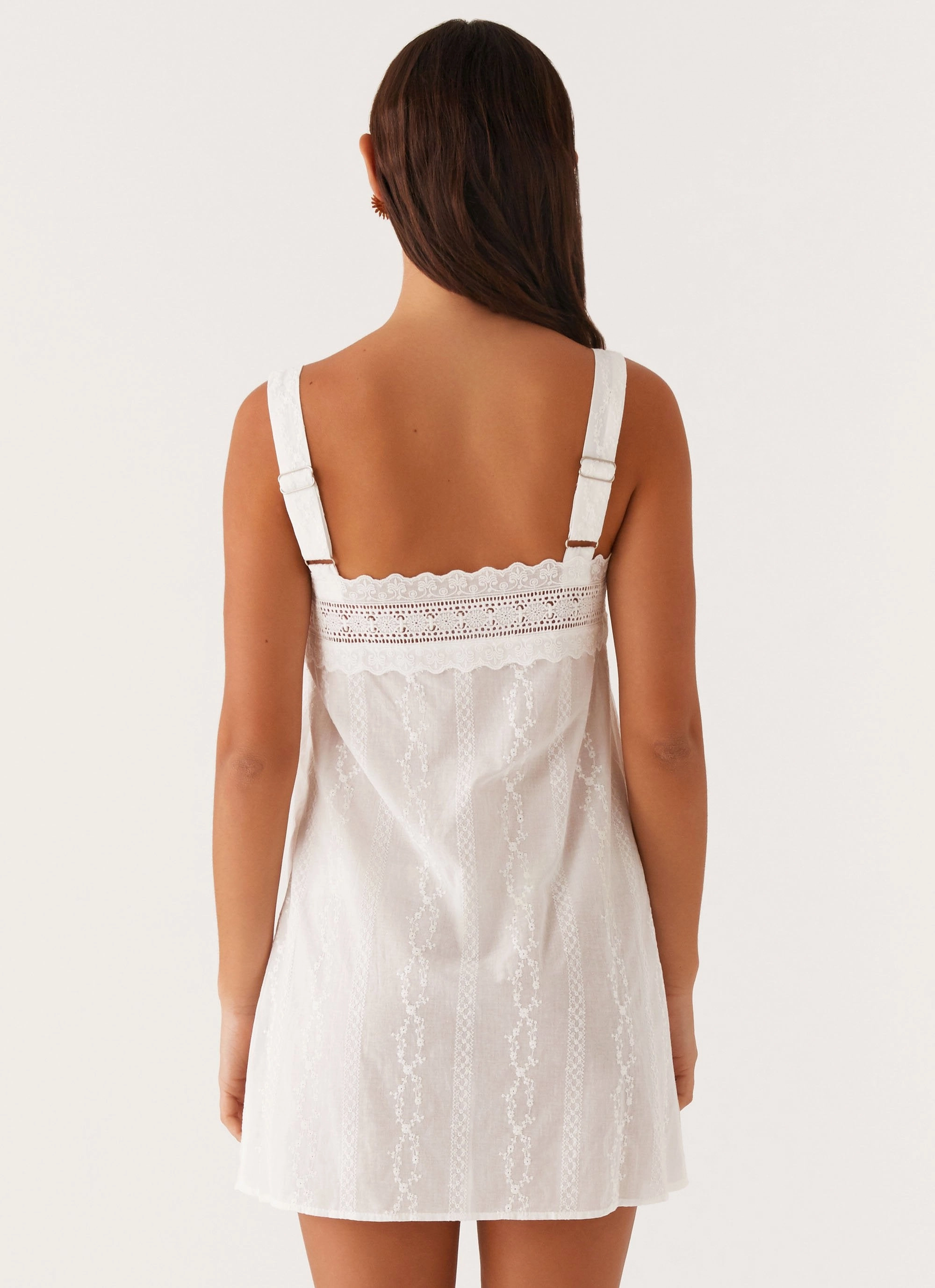 Calla Broderie Mini Dress - White Soft and Light