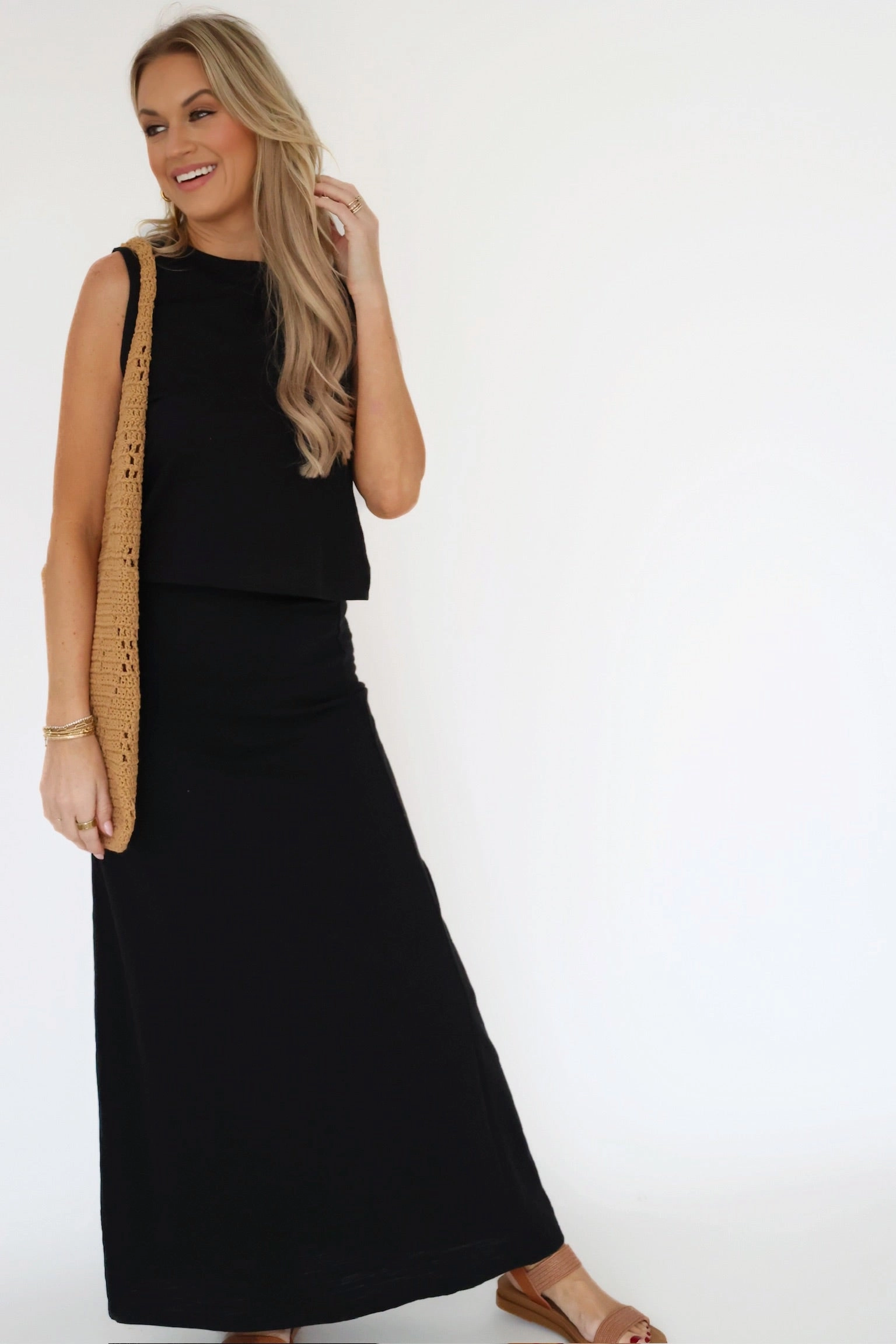 CarbonNeutral Production Tear Resistant Fiber Blend Sloane Textured Top - Black