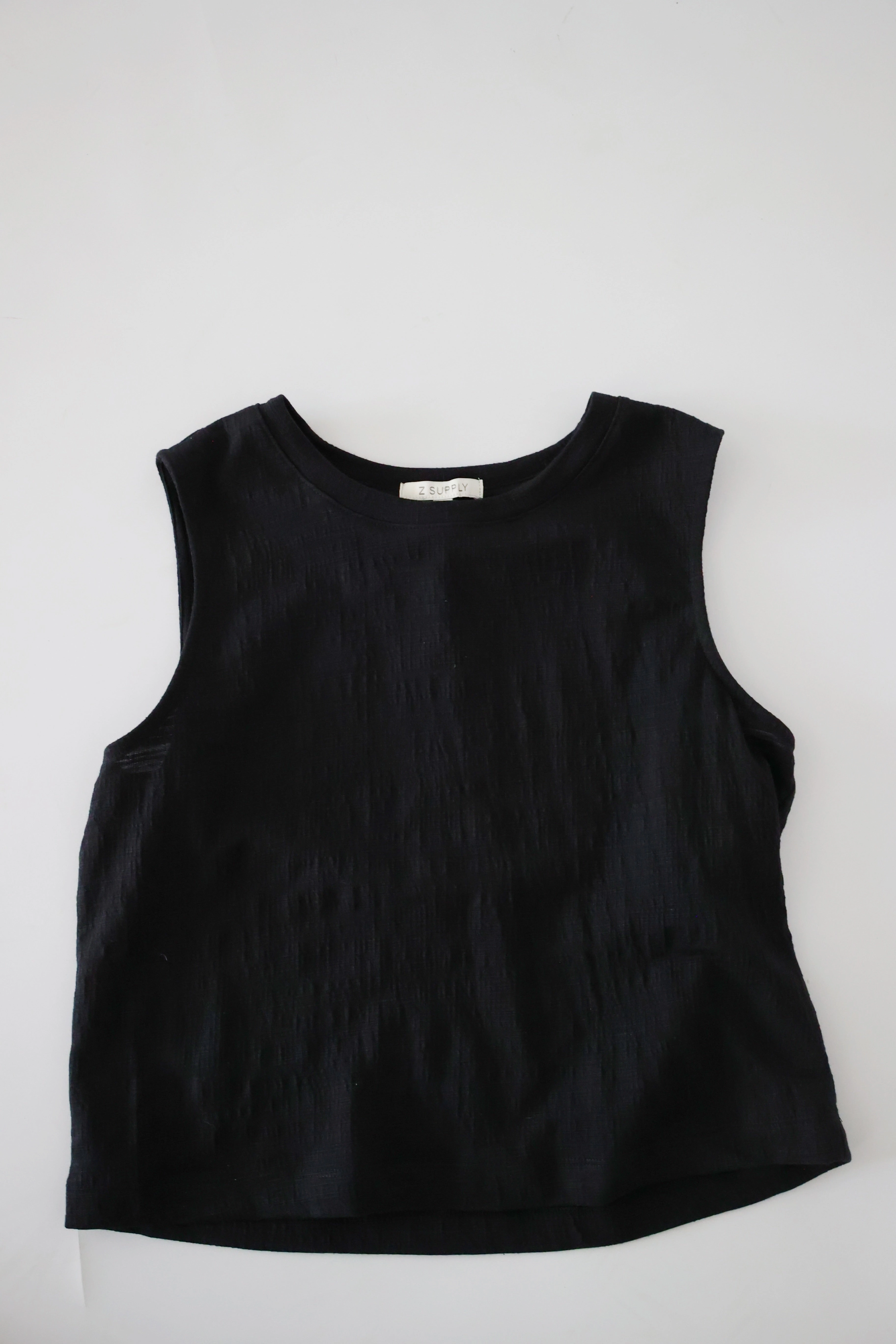 Sloane Textured Top - Black RecycledPolyesterBlend Weighted Hem Design