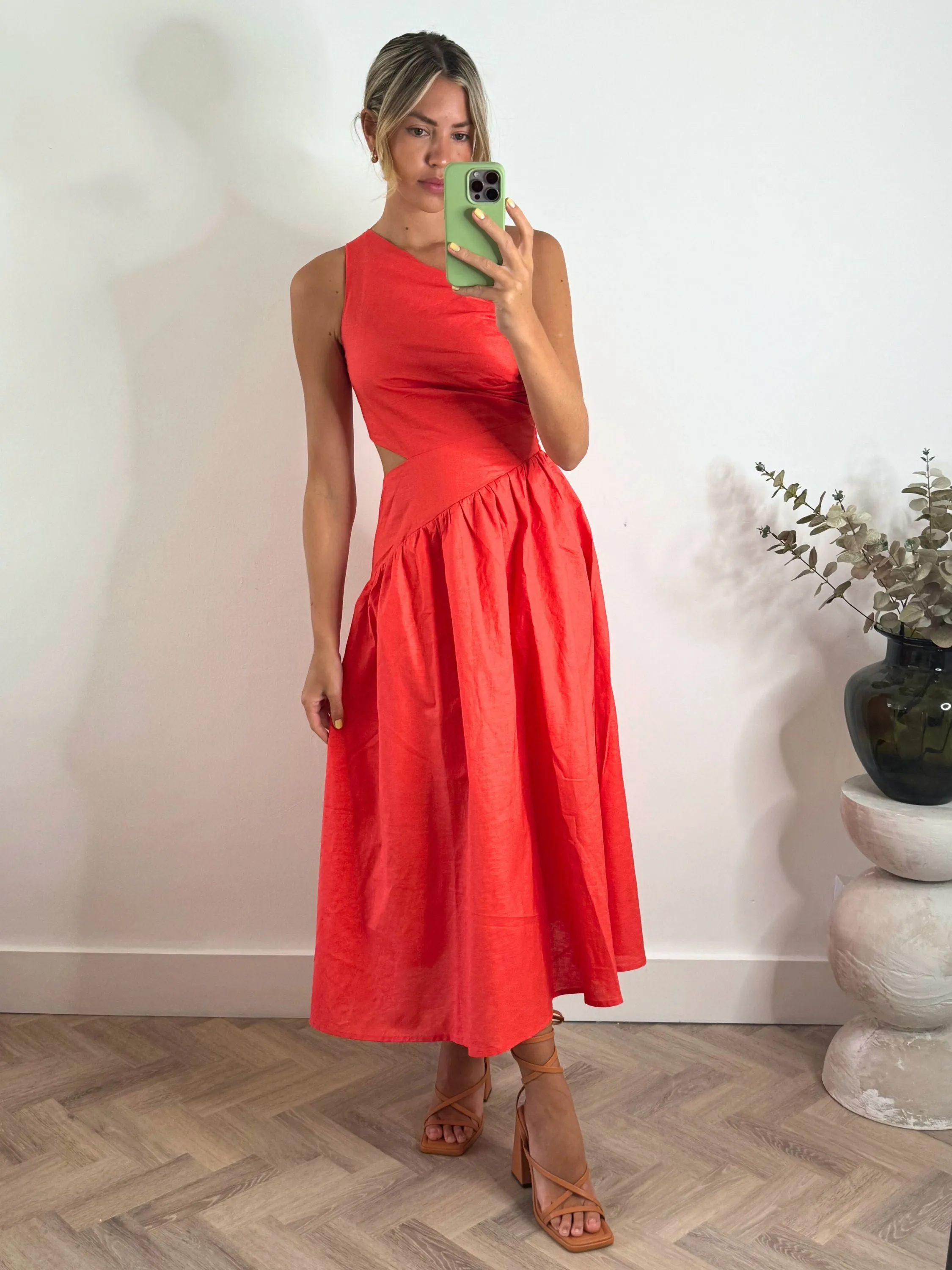 Jasmine Cut Out One Shoulder Dress in Coral Timeless Cut