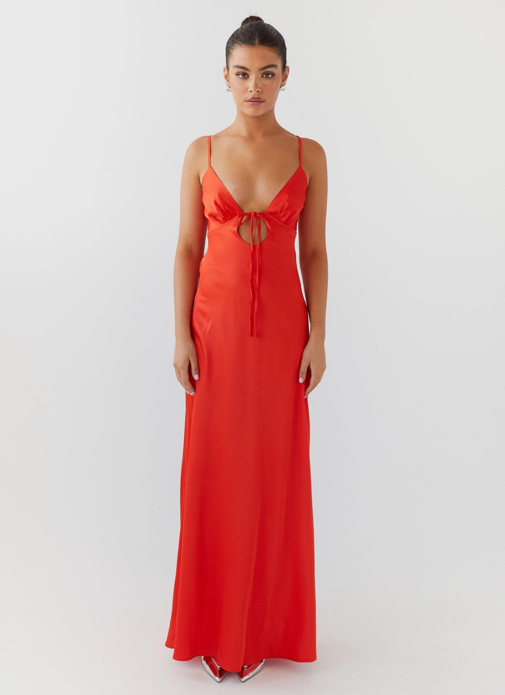 Flora Satin Maxi Dress - Citrus Side Pleats