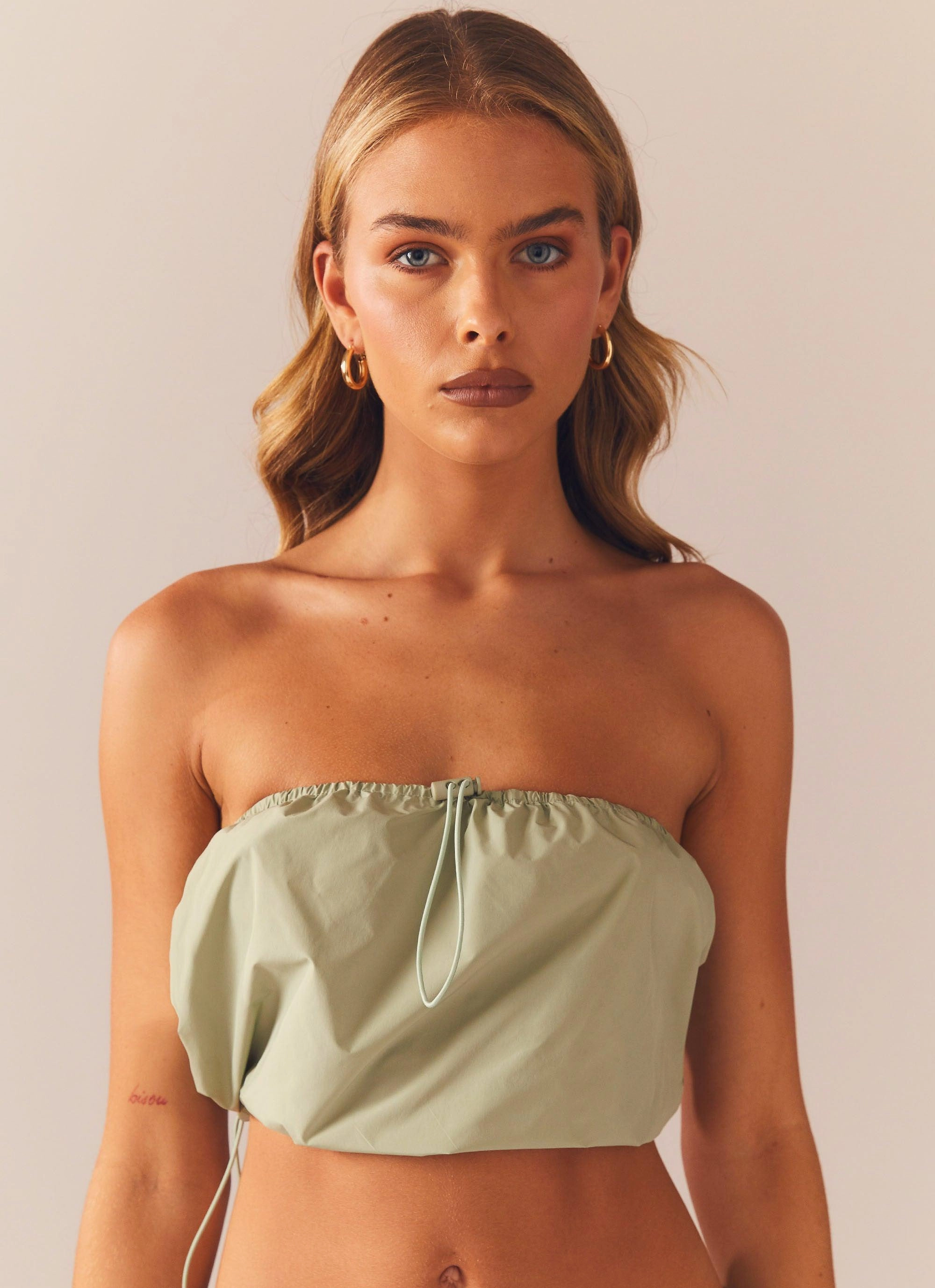 Winter Fashion Brushed Interior Acid House Drawstring Top - Fern