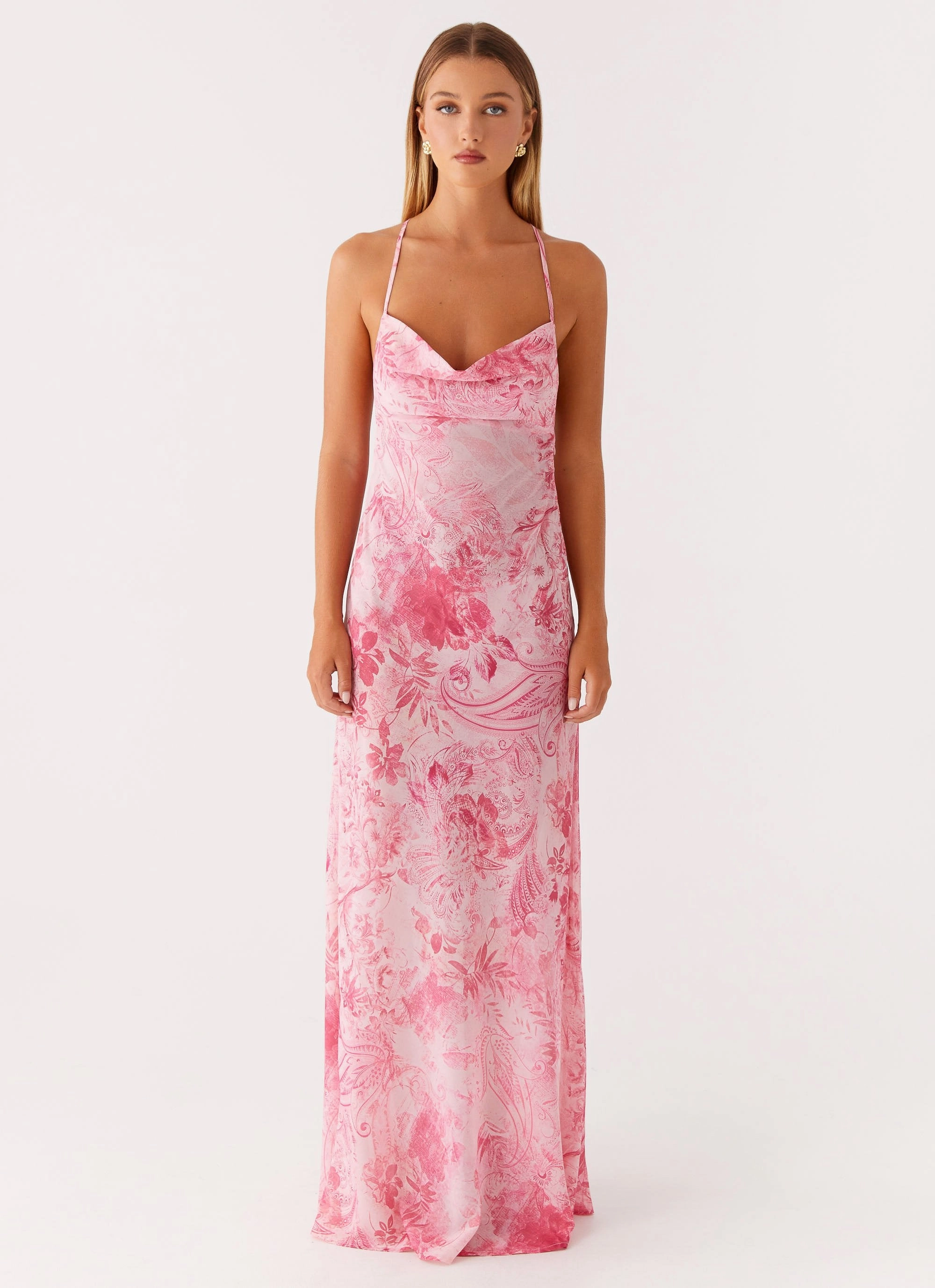 Tara Maxi Dress - Pink Print Elegant Layer