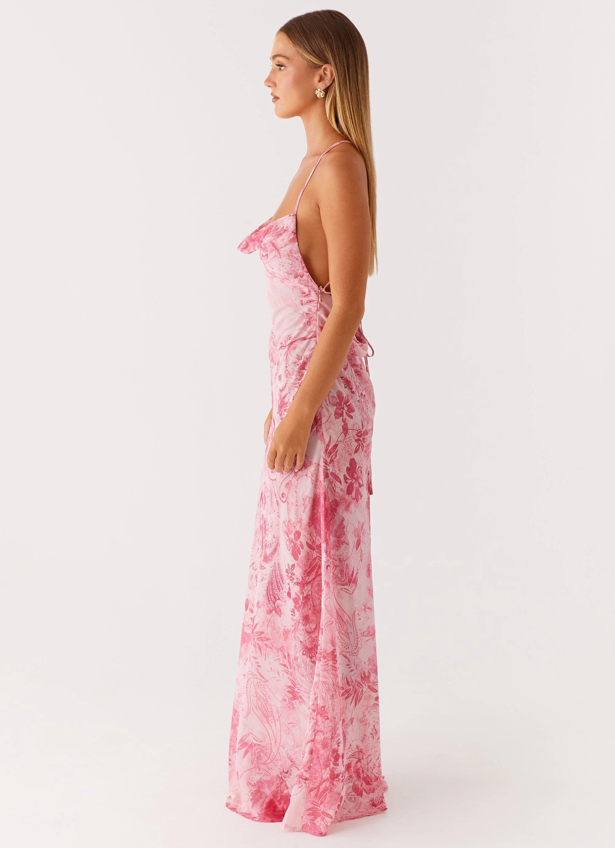 Tara Maxi Dress - Pink Print Sleek Volume
