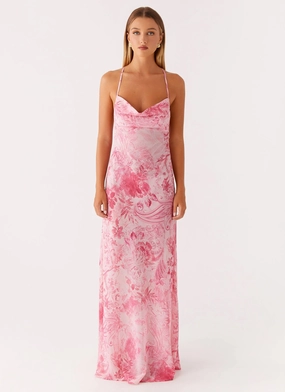 Tailored Fit Tara Maxi Dress - Pink Print Tara Maxi Dress - Pink Print Elegant Layer
