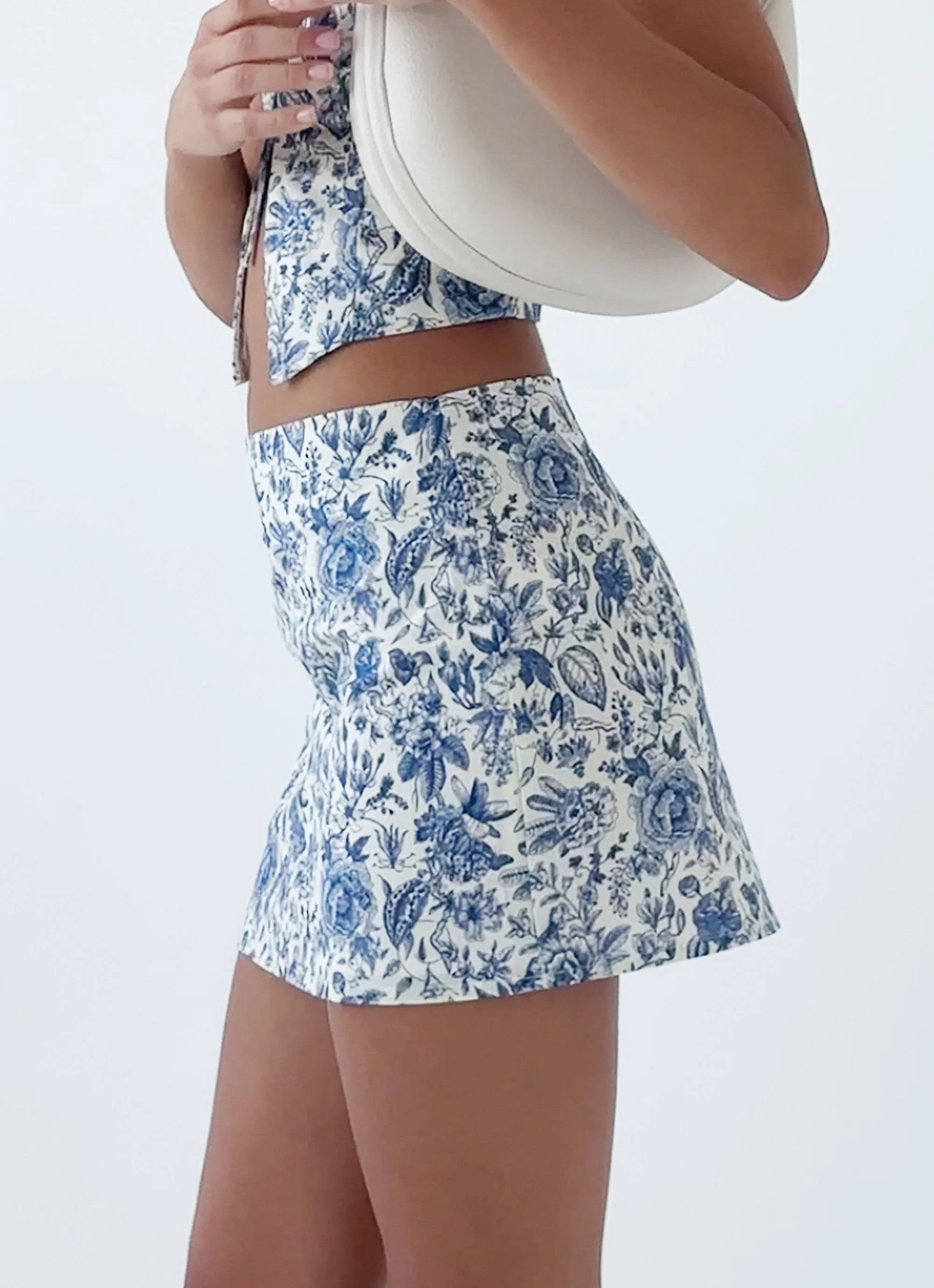 Take Me Away Mini Skirt - Blue Paisley Neutral Tones Floor Length