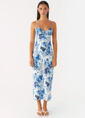 Take Chances Midi Dress - Serene Sky Floral Versatile Attire Belted-Style Take Chances Midi Dress - Serene Sky Floral